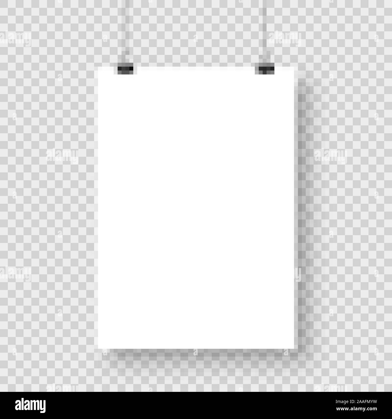 Hoja De Papel En Blanco Colgantes Realista Con Sombra En Formato A4 Y Clip Negro Binder Sobre