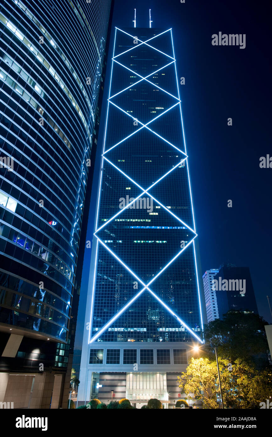 Hong Kong, Almirantazgo, China - Banco de China edificio diseñado por el arquitecto IM Pei, Chung Wan (distrito central). Foto de stock