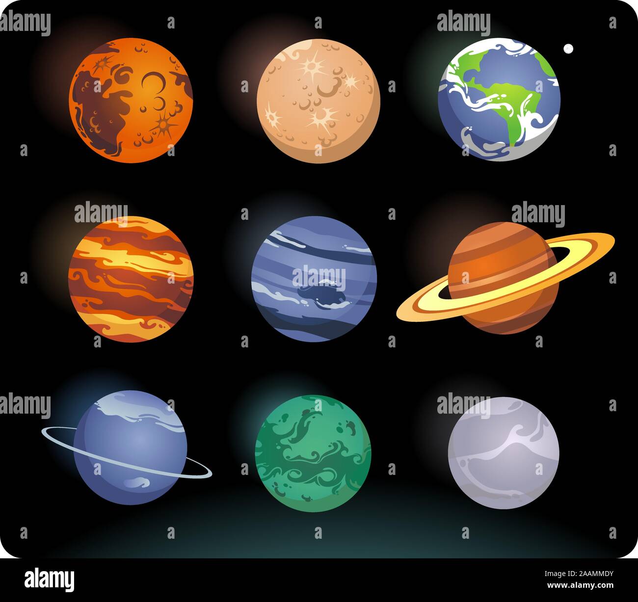 Sistema solar planetas de dibujos animados Imagen Vector de stock - Alamy