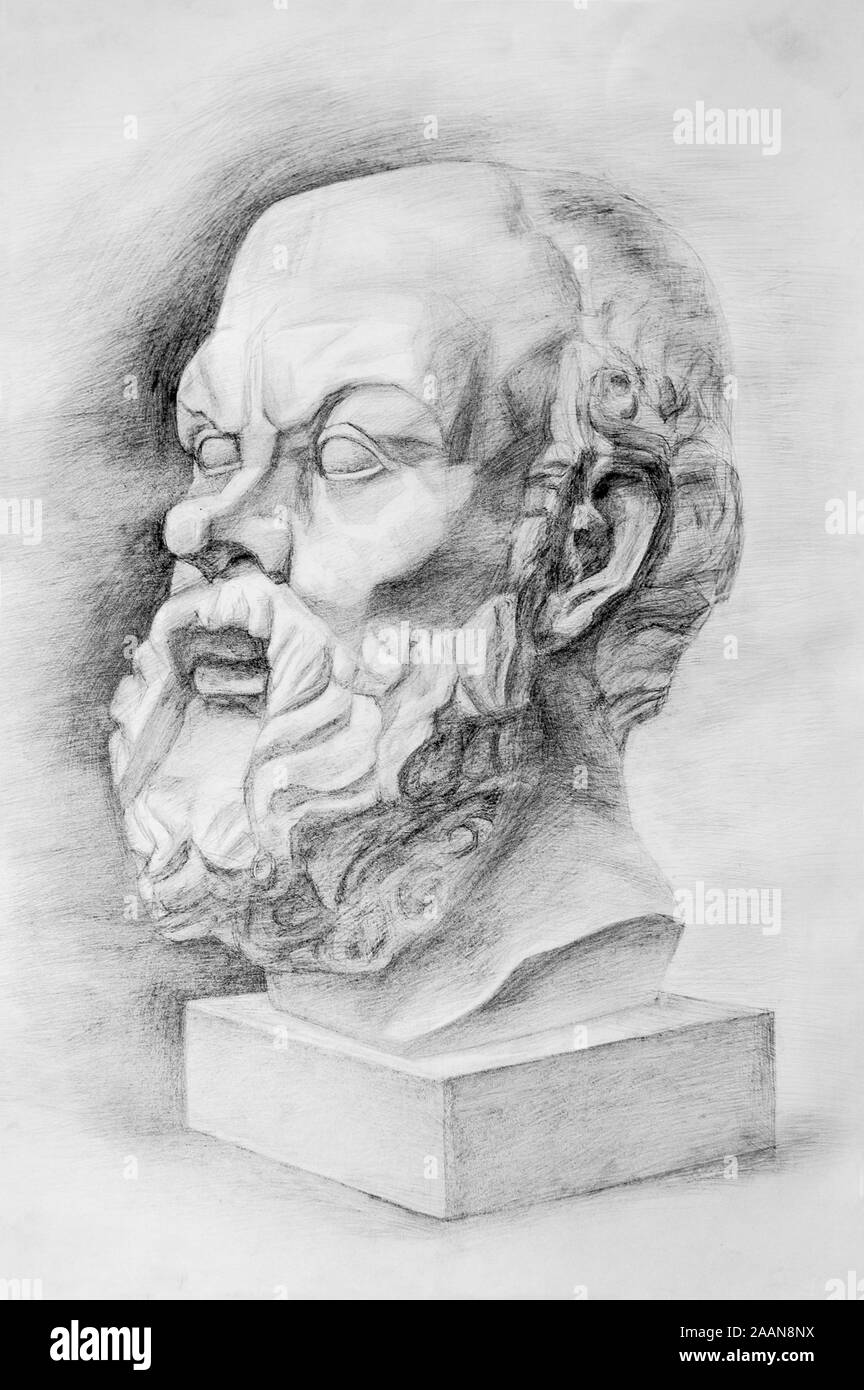 Lápiz retrato de Sócrates. Dibujo académico Foto de stock