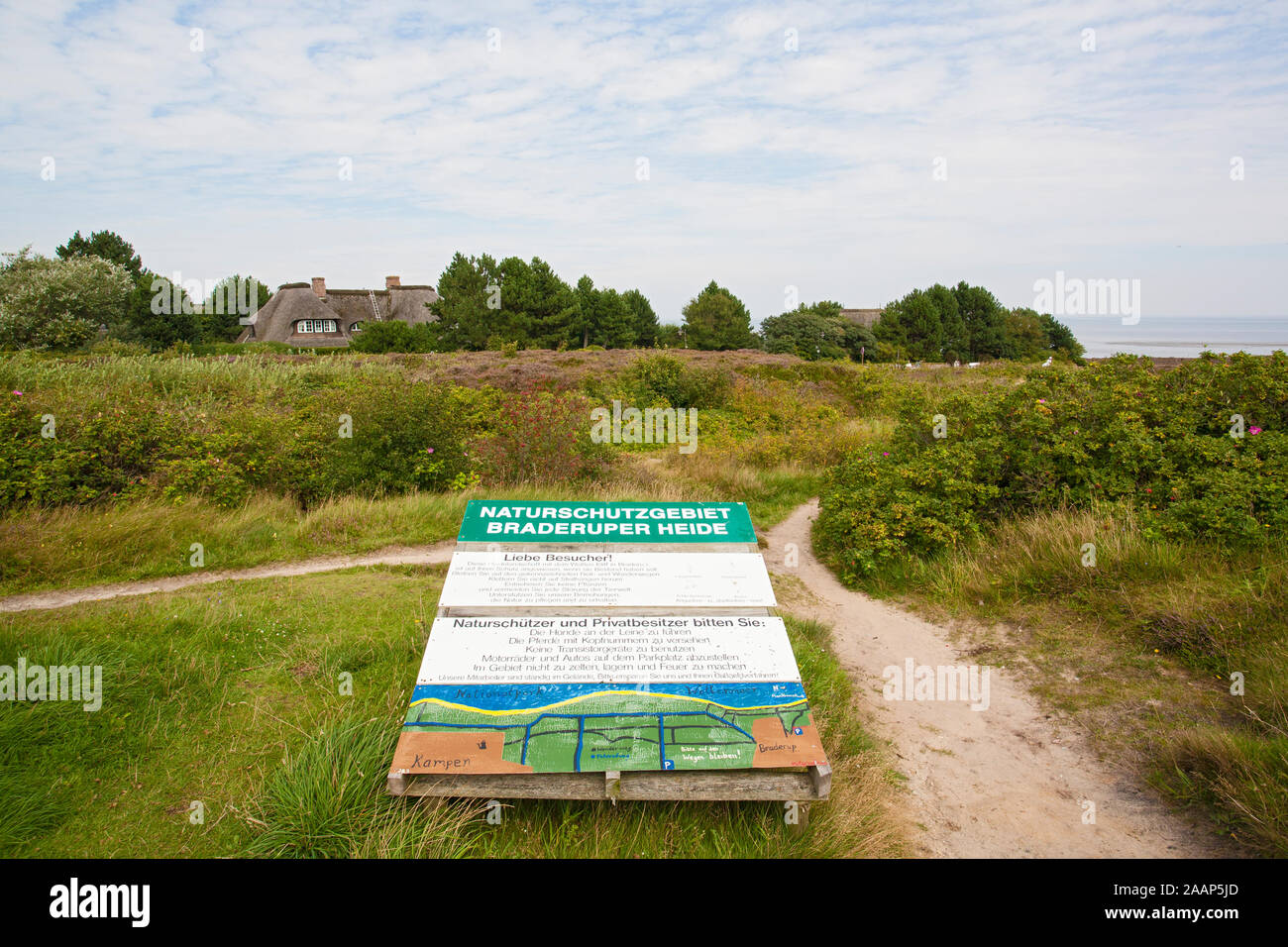 Zugang zum Naturschutzgebiet Braderuper Heide auf Sylt Foto de stock