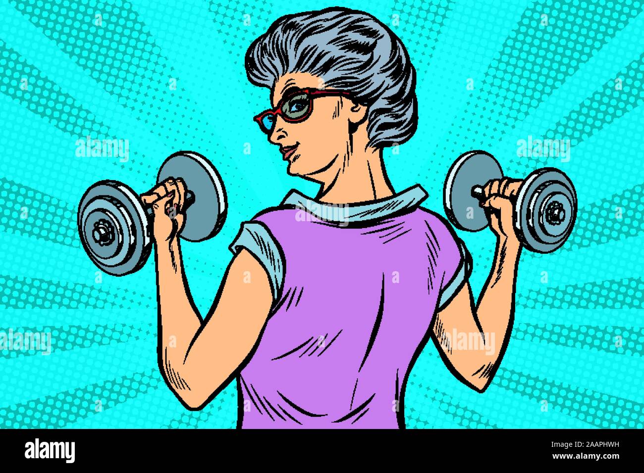 Mancuernas fitness actividad deportiva mujer abuela anciana pensionista Ilustración del Vector