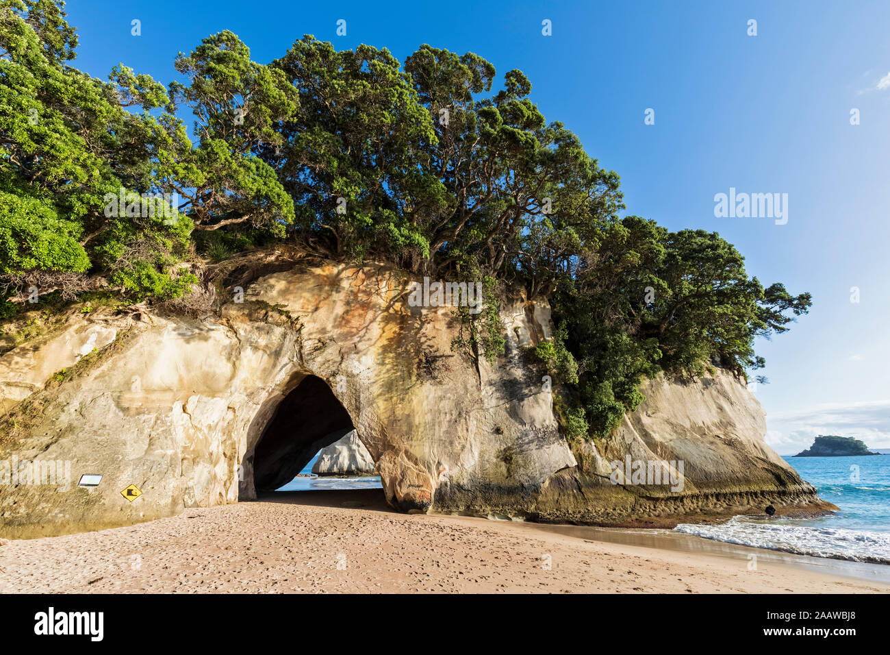 Nueva Zelanda, Isla Norte, Waikato, arco natural de Cathedral Cove Foto de stock