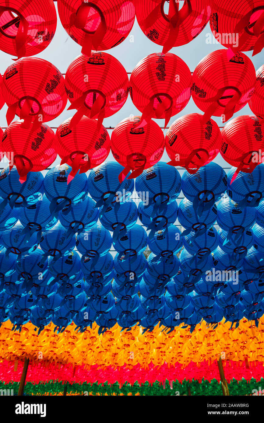 Filas de linternas de papel, Gyeongju, Corea del Sur Foto de stock