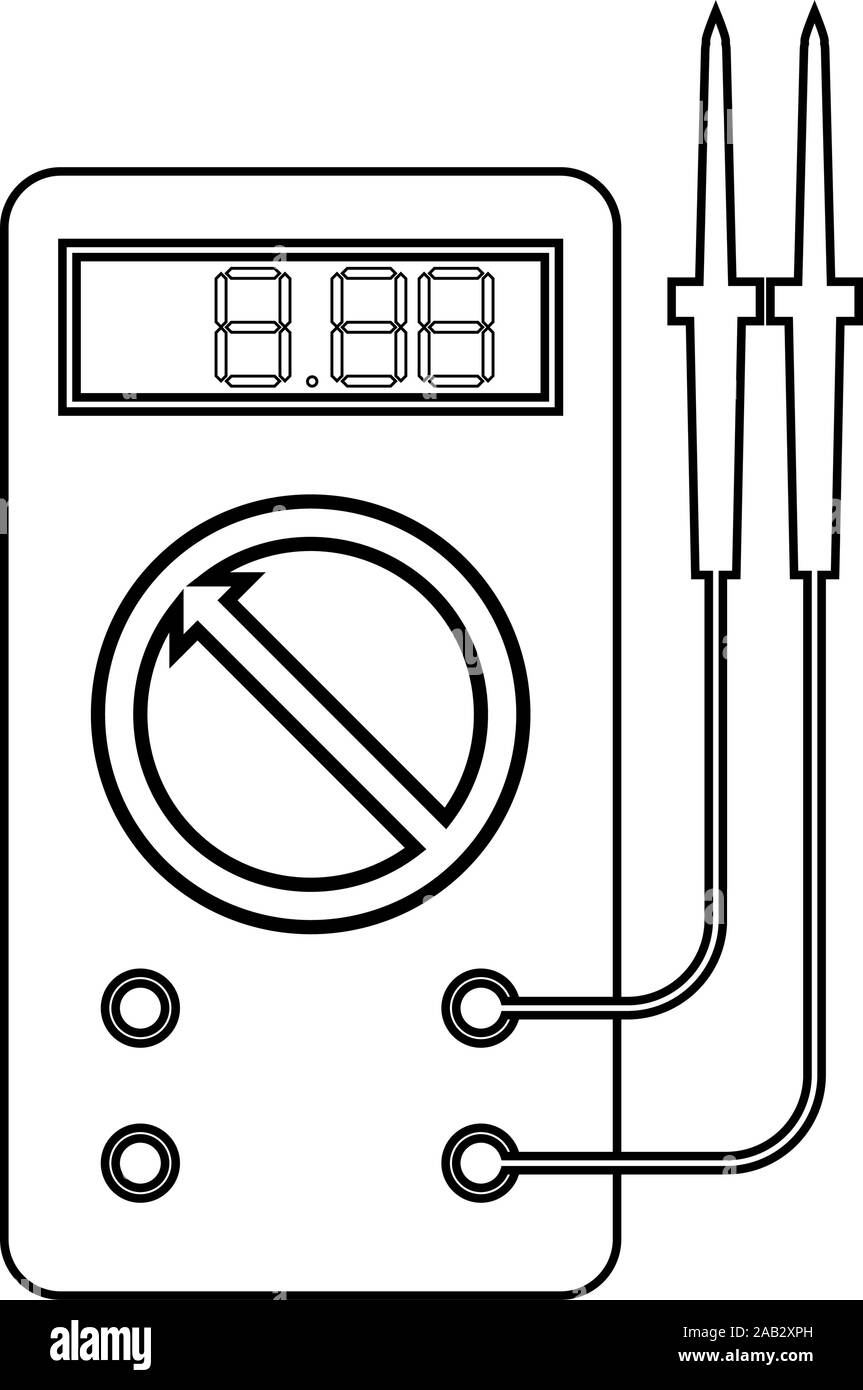 Multímetro digital para la medición de indicadores eléctricos de tensión AC  DC amperaje con sondas de alimentación óhmmetro icono color negro esquema  ilustración vectorial Imagen Vector de stock - Alamy