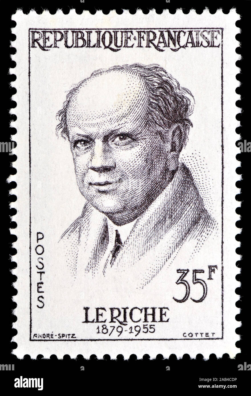 Sello francés (1958) : René Leriche (Henri Marie René Leriche: 1879 - 1955). Cirujano y fisiólogo francés Foto de stock