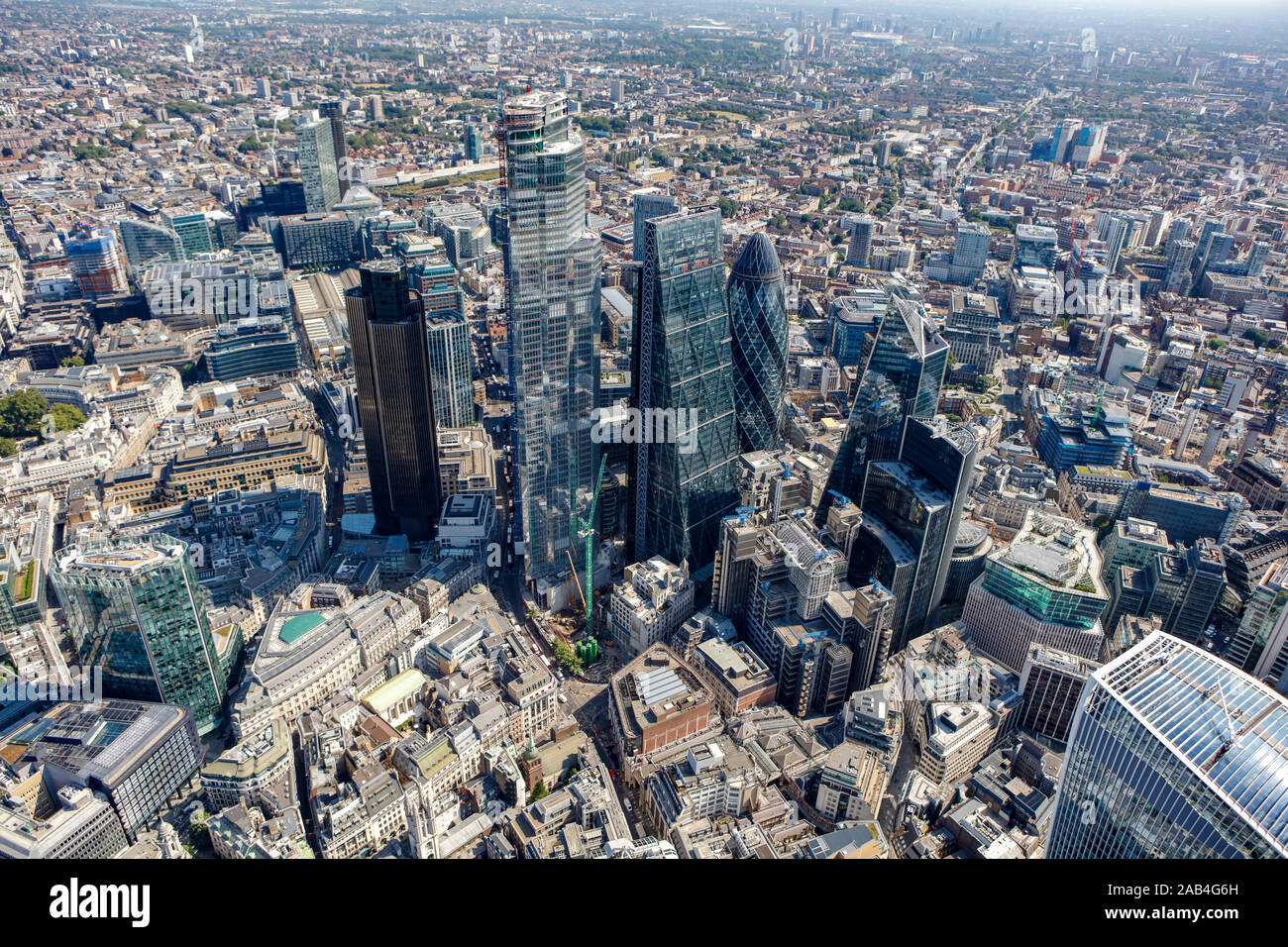 Vista aérea del Distrito Financiero, Londres, Reino Unido Foto de stock