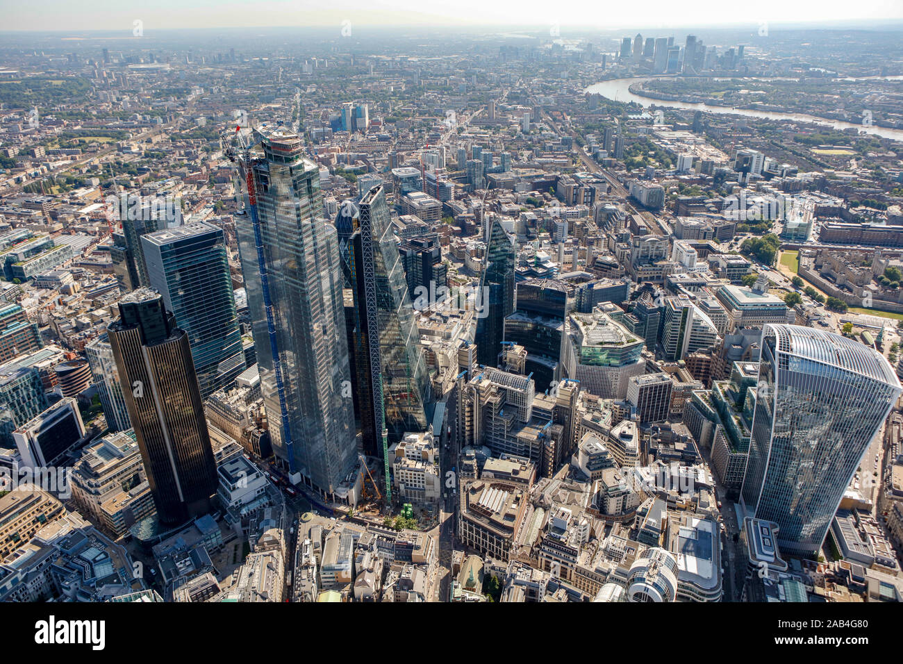 Vista aérea del Distrito Financiero en Londres, Reino Unido Foto de stock