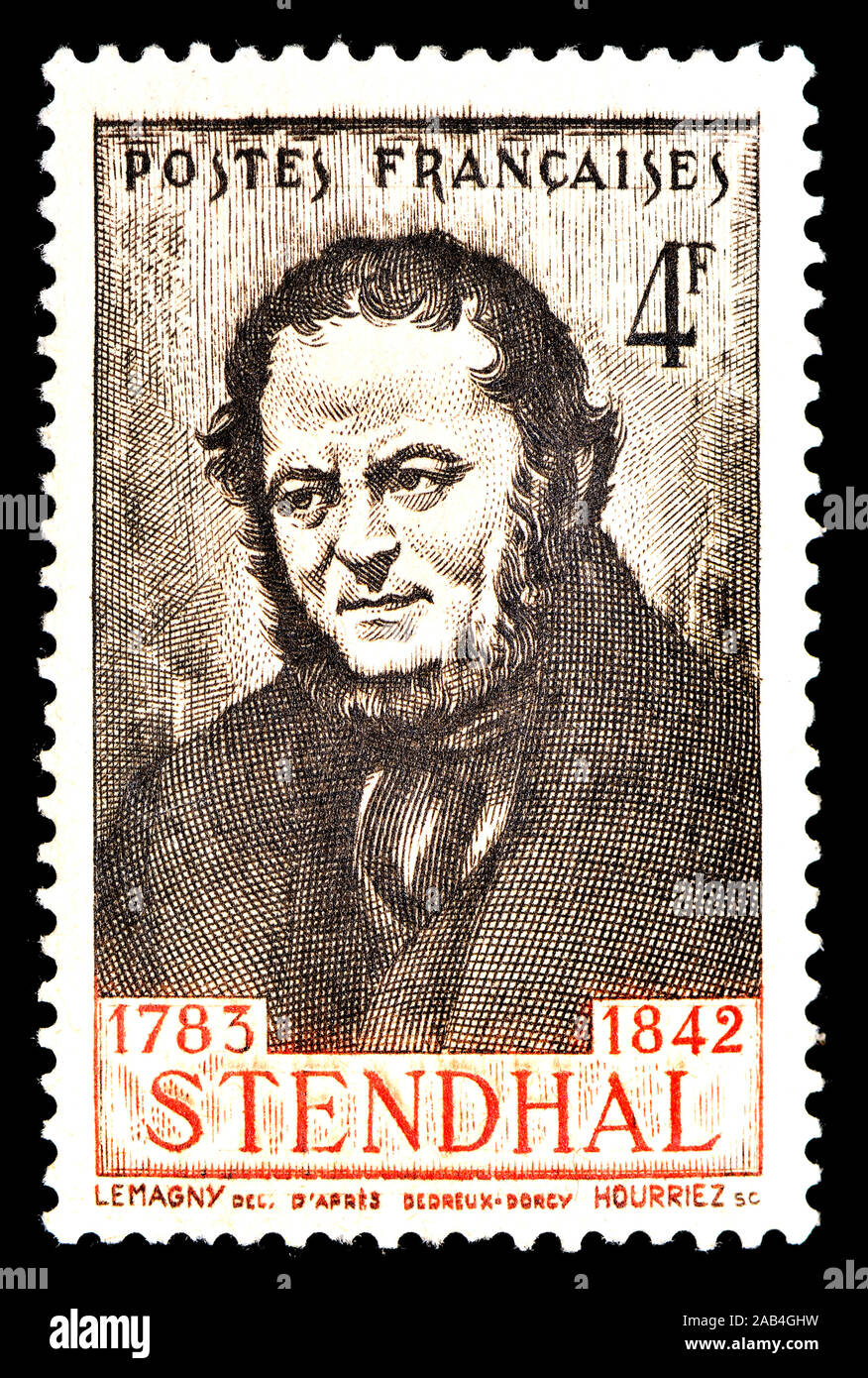 Sello francés (1942) : Stendhal (Marie-Henri Beyle: 1783-1842) 19th-century escritor francés Foto de stock