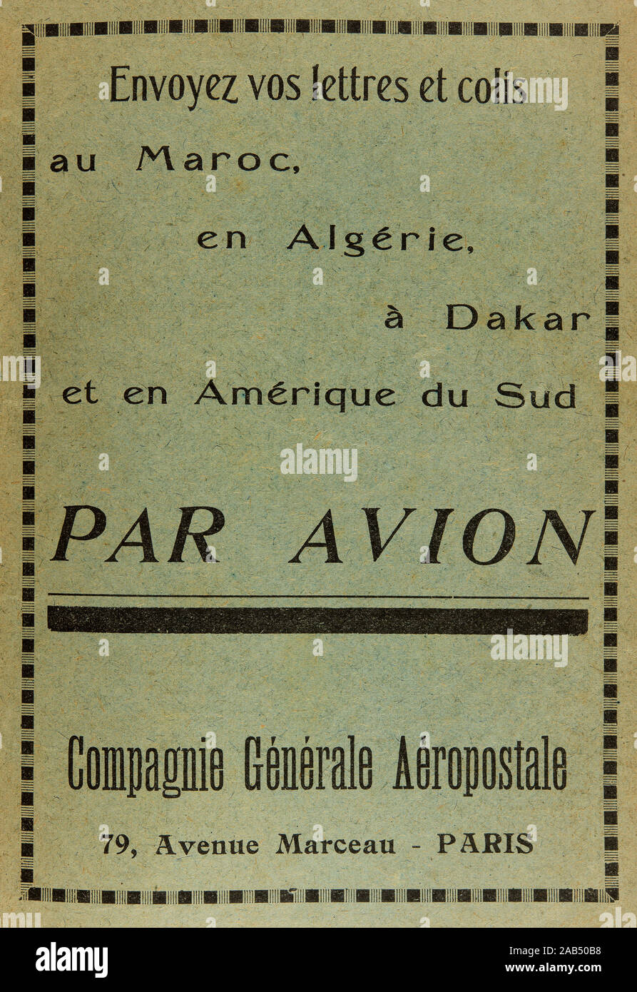Publicidad para el servicio de correo aéreo entre Francia y Marruecos , 1928 Foto de stock