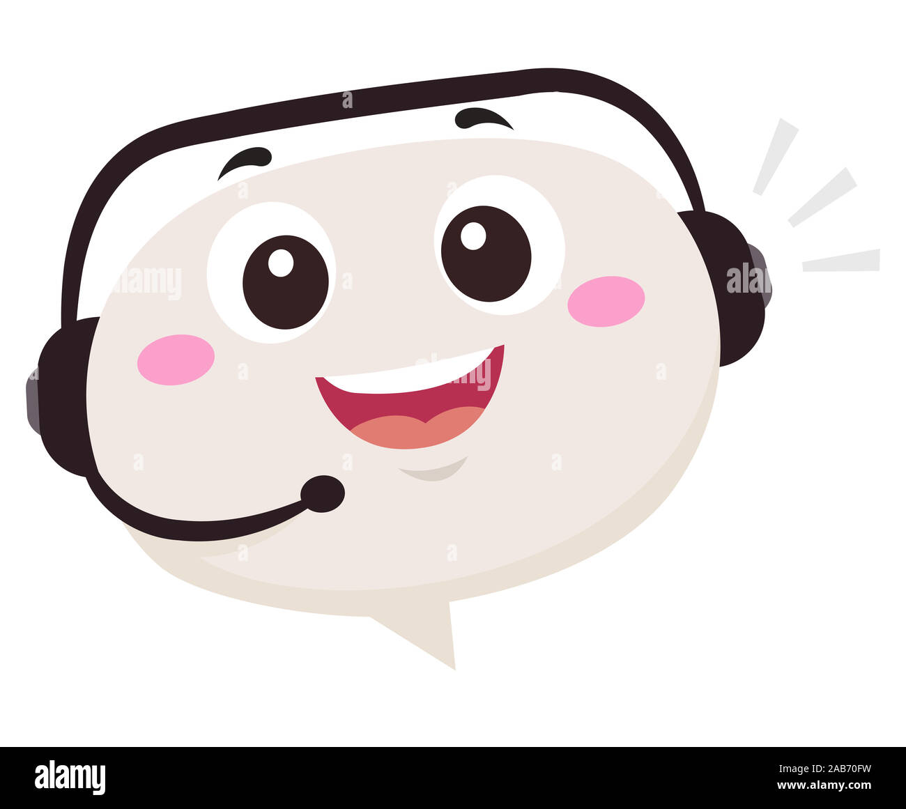 Ilustración de un discurso de burbuja mascota usando auriculares. Call Center Foto de stock