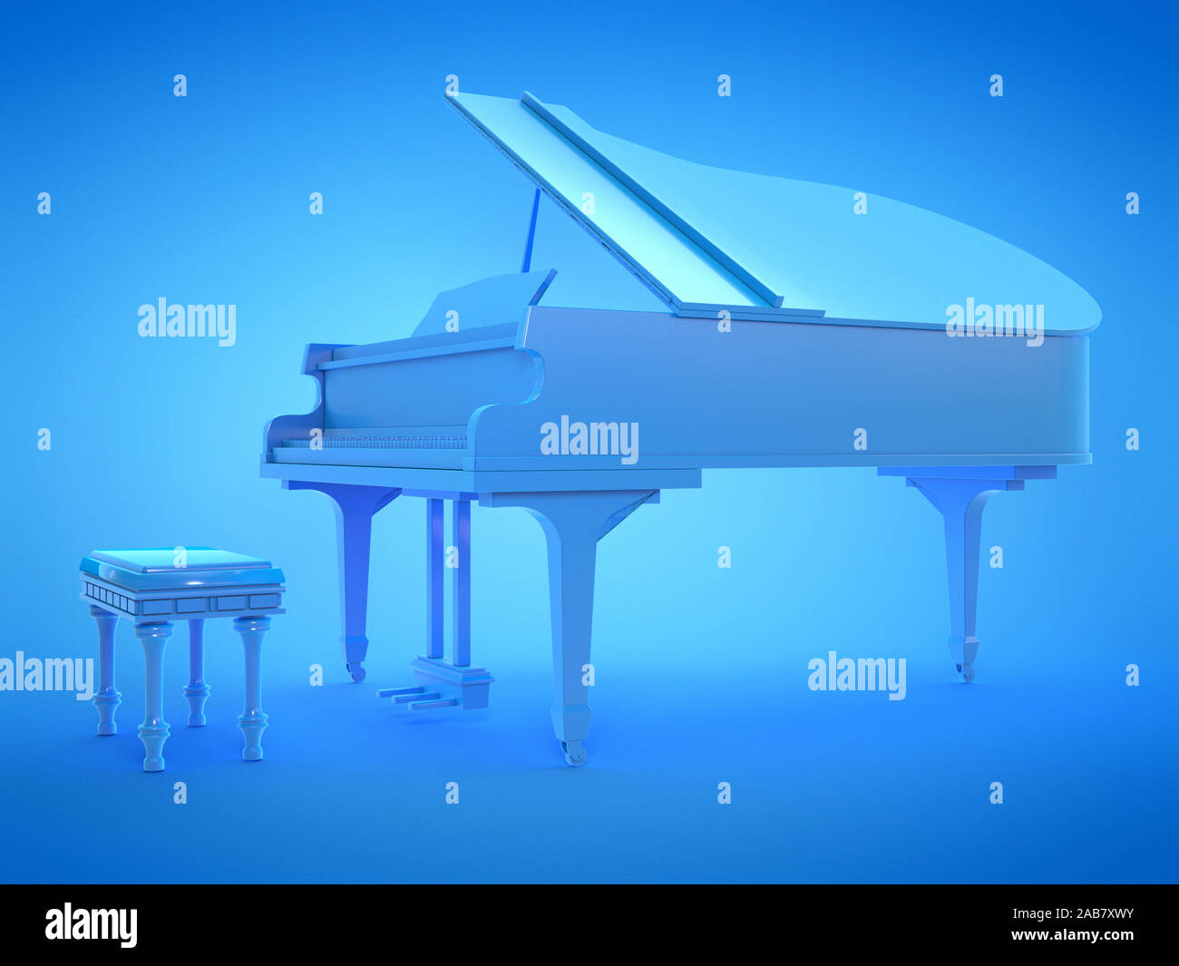 Ilustración 3D prestados de un piano de cola azul Foto de stock