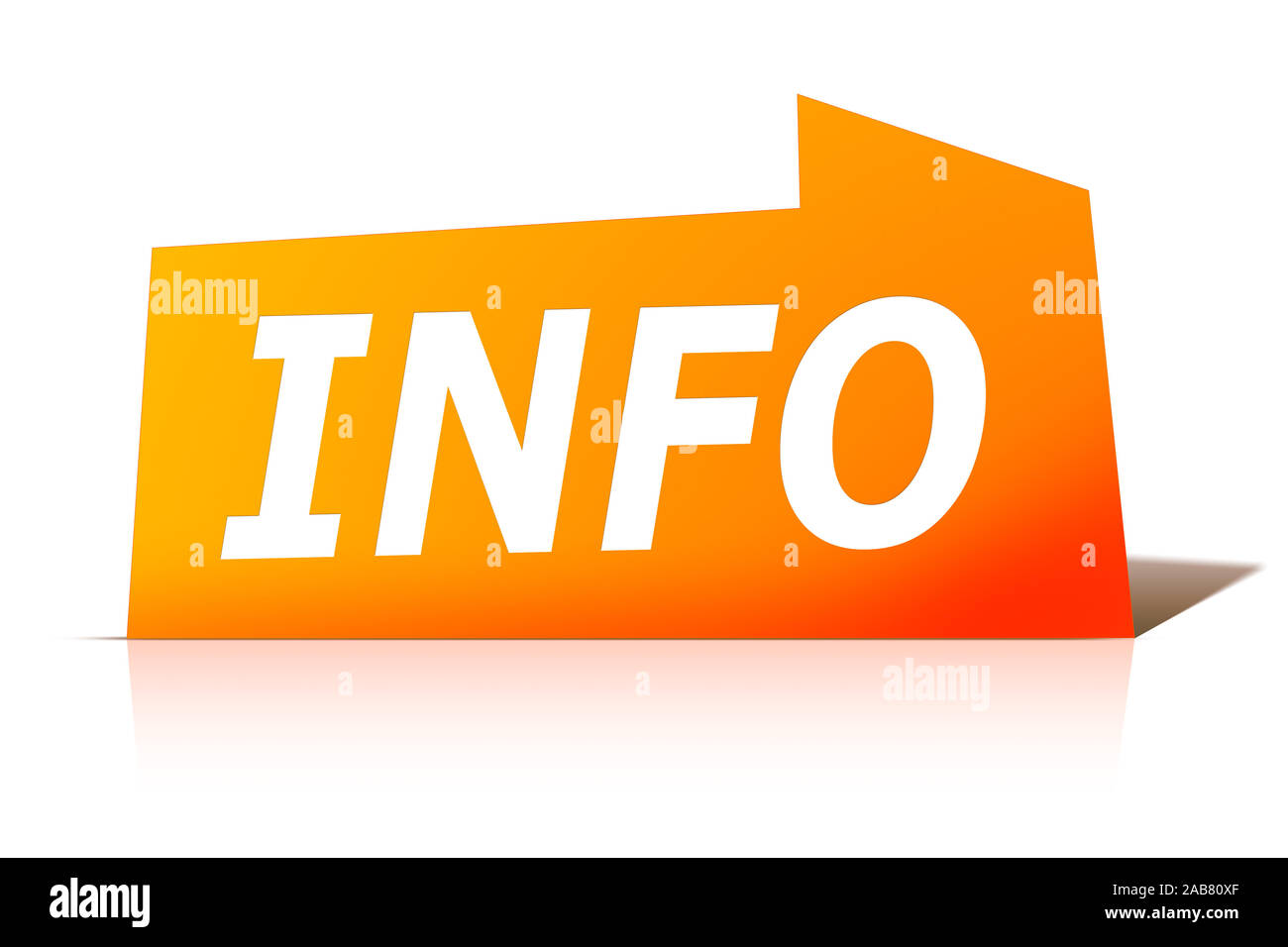 Ein naranjas Etikett vor der Aufschrift mit weissem Hintergrund: 'INFO' Foto de stock
