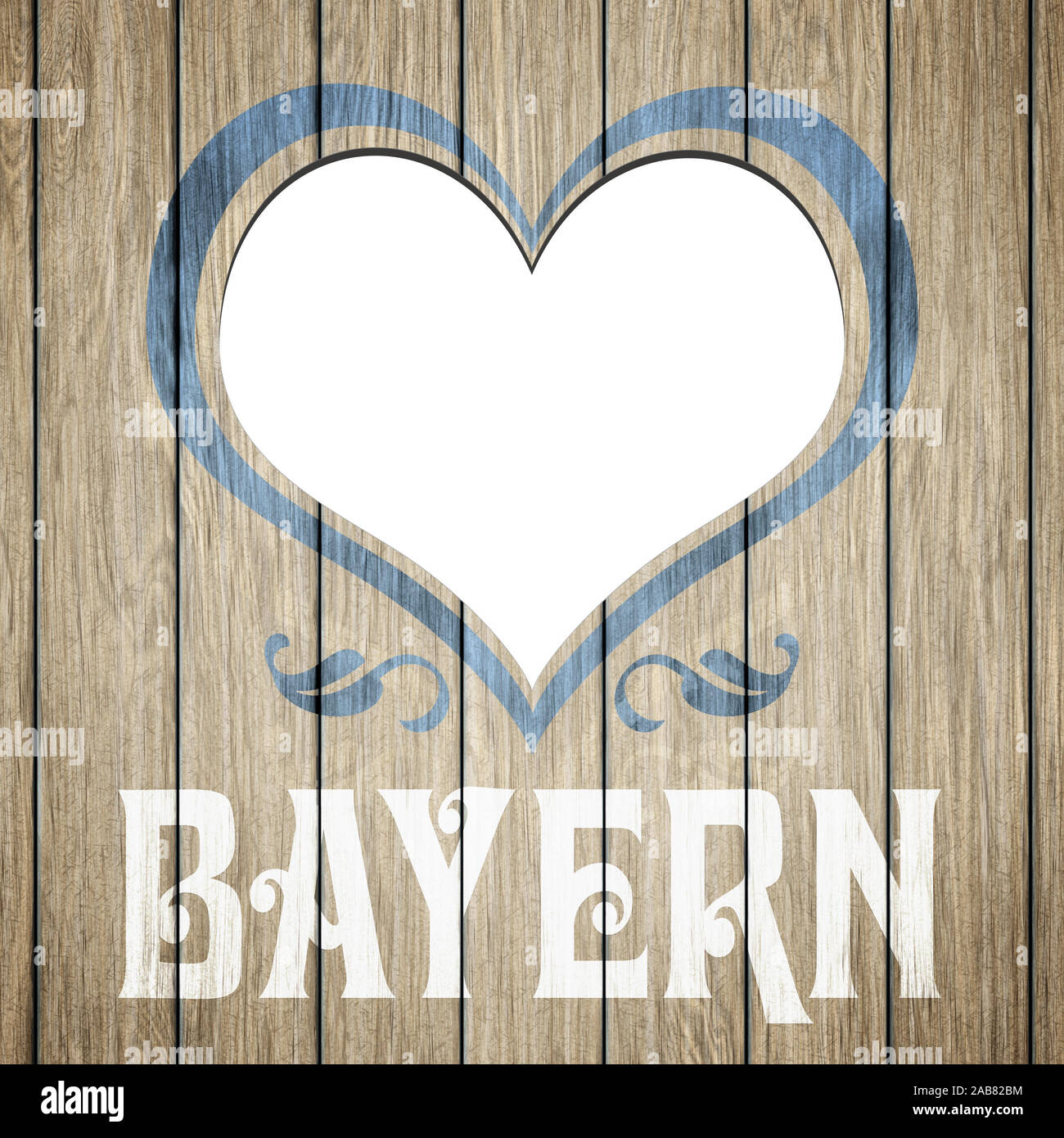 Ein Holz mit dem einerm Herzausschnitt und Wort 'Bayern' Foto de stock