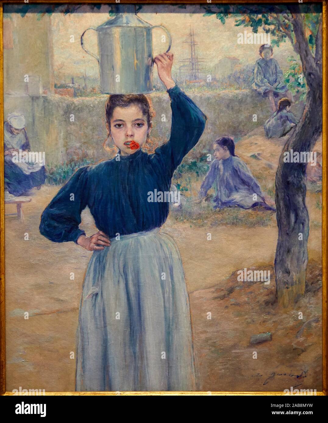 '''Country Girl con un clavel rojo'' de 1903, Adolfo Guiard (1860-1916), el Museo de Bellas Artes, Bilbao, Vizcaya, País Vasco, España Foto de stock