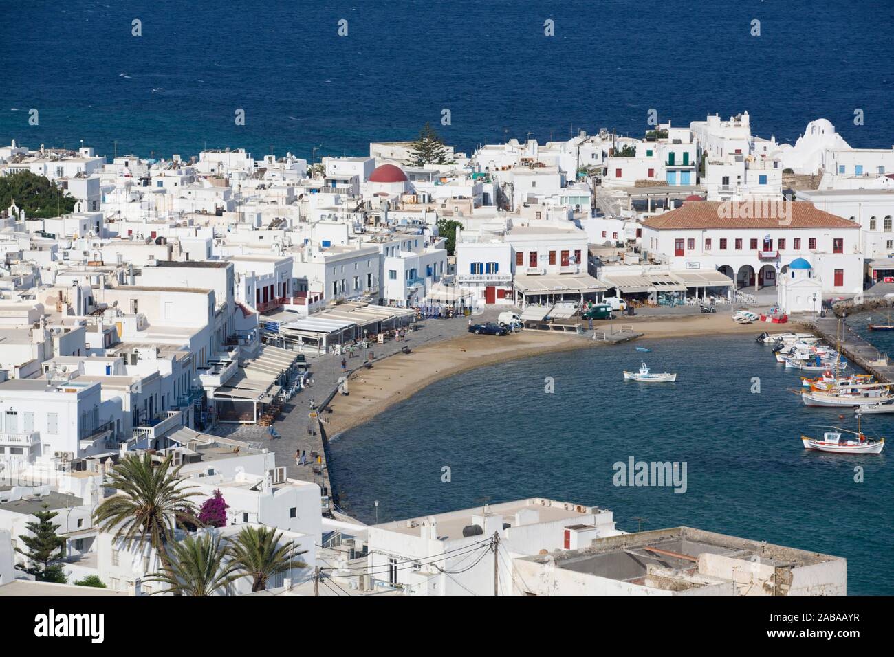 La ciudad de Mykonos y del puerto, la isla de Mykonos, Grupo de Cyclades, Grecia Foto de stock