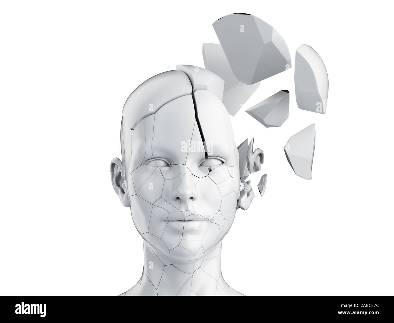 3D prestados ilustración médica exacta de la rotura de una cabeza femenina Foto de stock