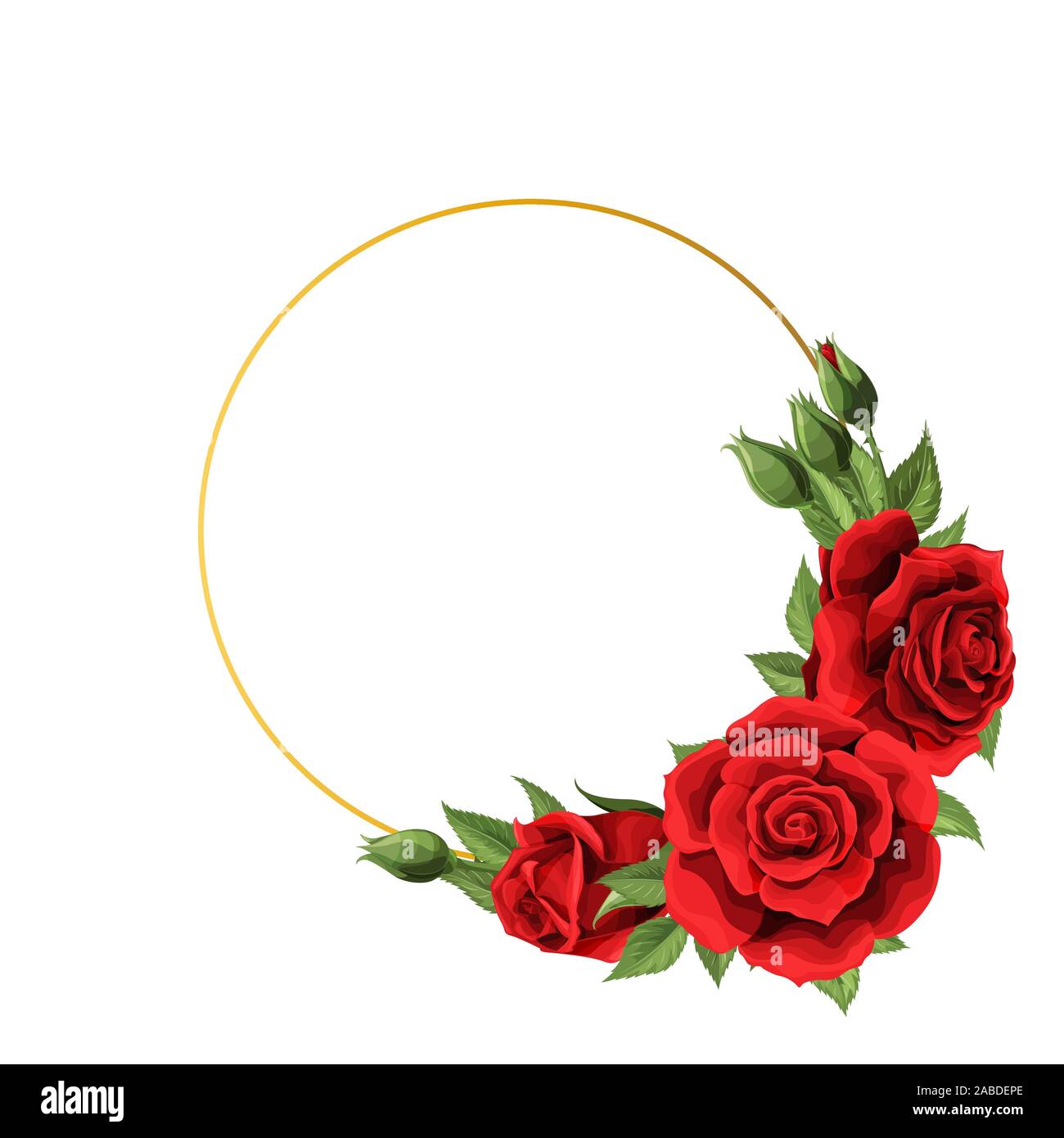 Invitación de boda rosas rojas delicadas sobre el bastidor del círculo con  espacio vacío Imagen Vector de stock - Alamy