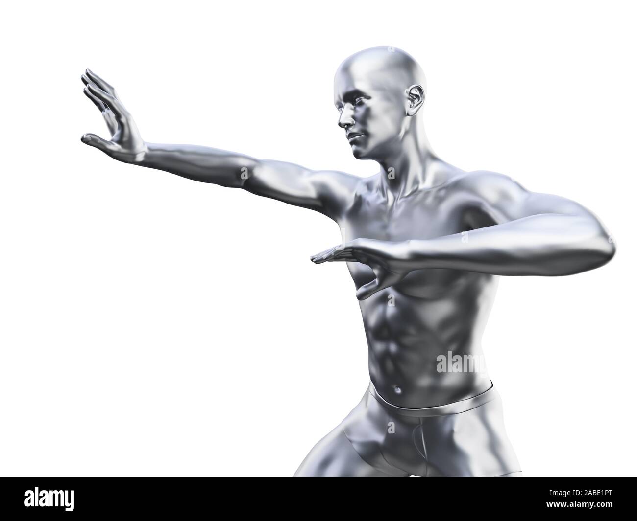 Ilustración 3D prestados de un metal hombre en pose defensiva Foto de stock