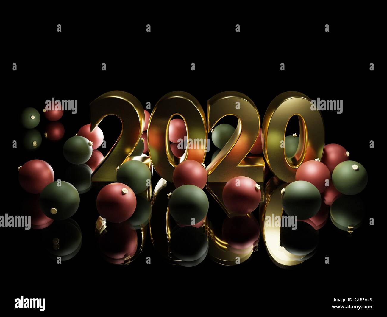 2020 Día de Año Nuevo concepto de lujo de oro y negro plató con adornos de  navidad - 3D rendering Fotografía de stock - Alamy