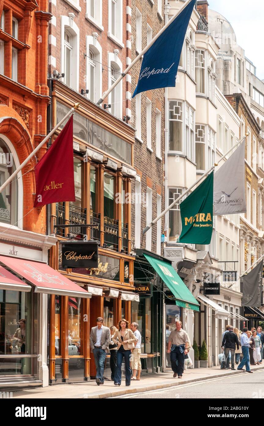 Tiendas caras en New Bond Street, Londres, Reino Unido. Foto de stock
