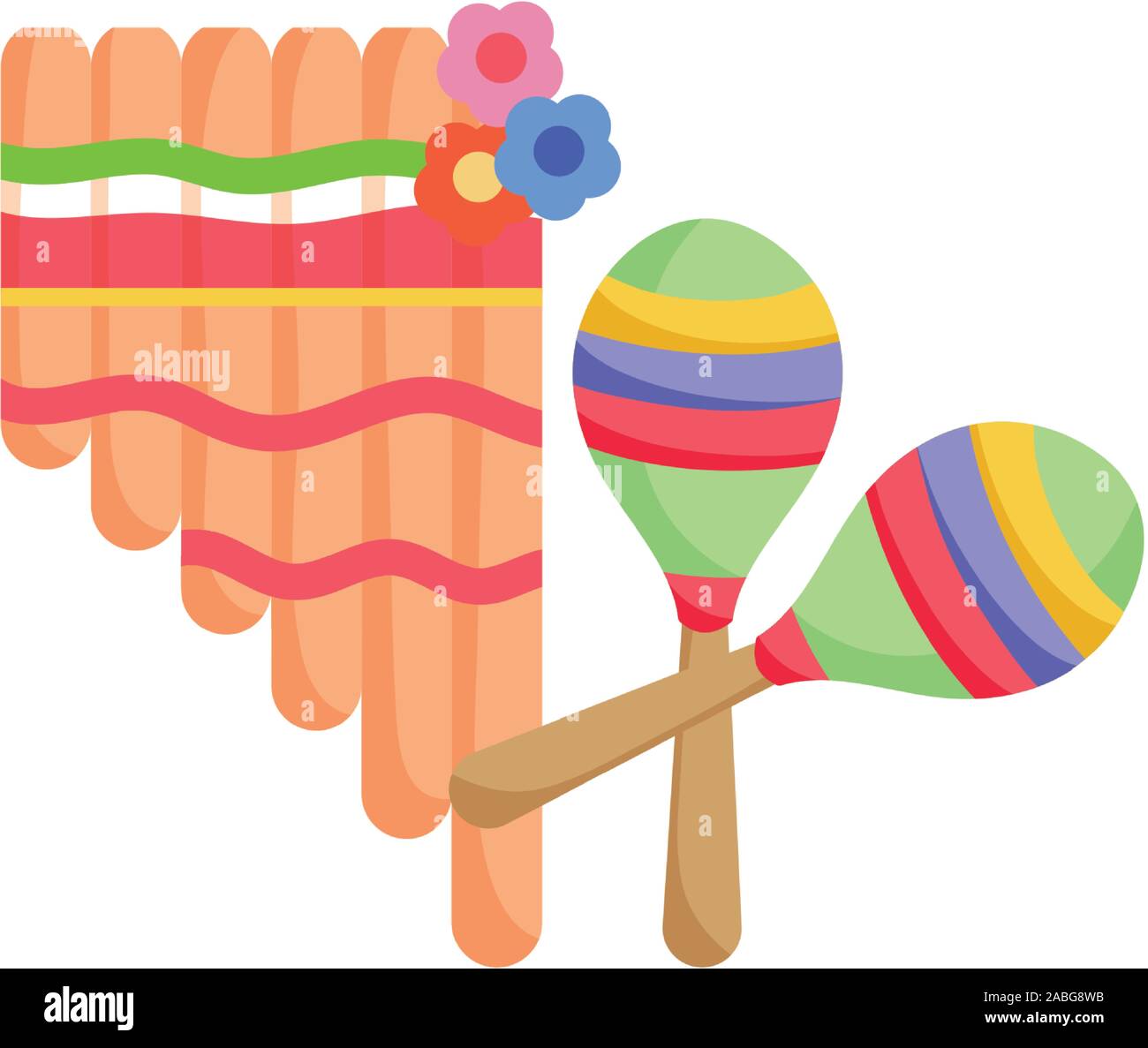 Maracas y flauta de pan diseño de instrumentos, música sonará la