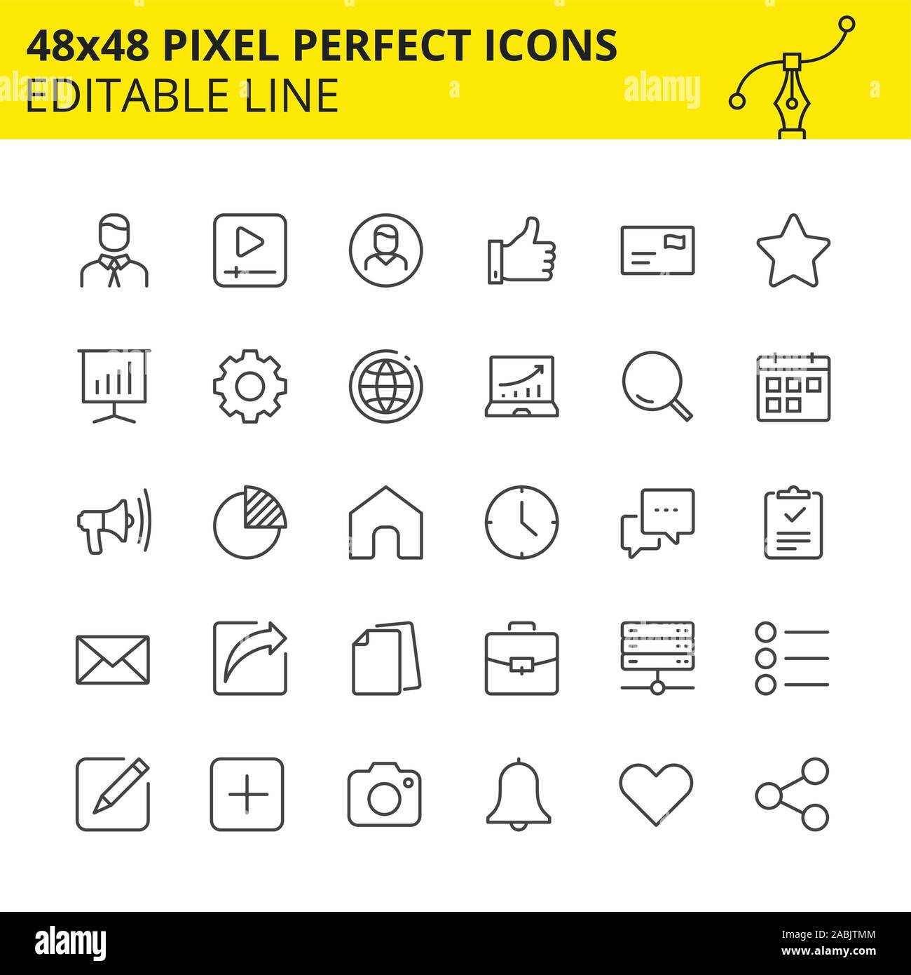 Editable iconos para aplicaciones móviles, sitios Web y otras plataformas que incluye al usuario, como el hogar, notificaciones, etc. Pixel Perfect 48x48 Ilustración del Vector