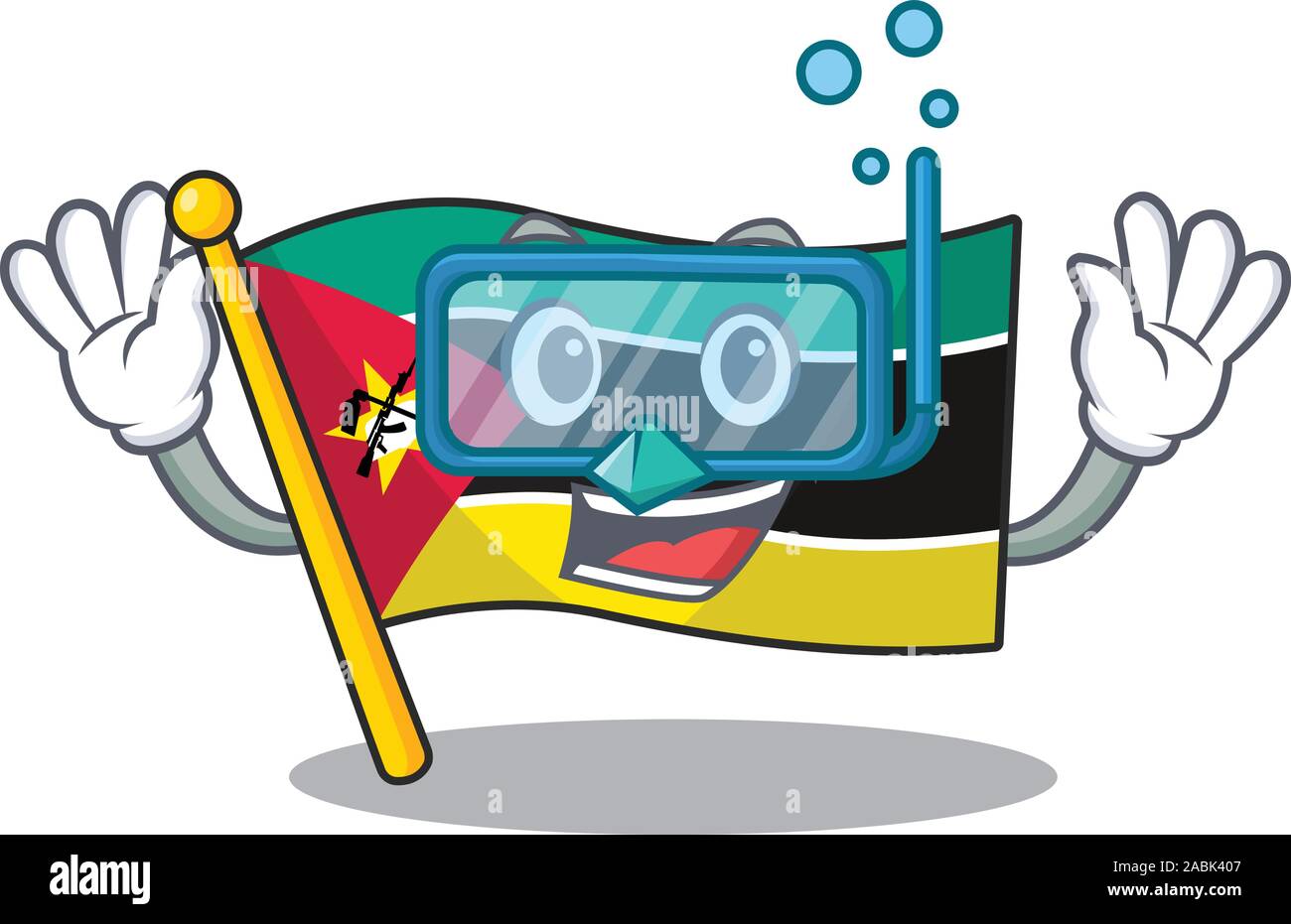 Bandera sonriente mozambique cartoon character style llevaba gafas de buceo Ilustración del Vector