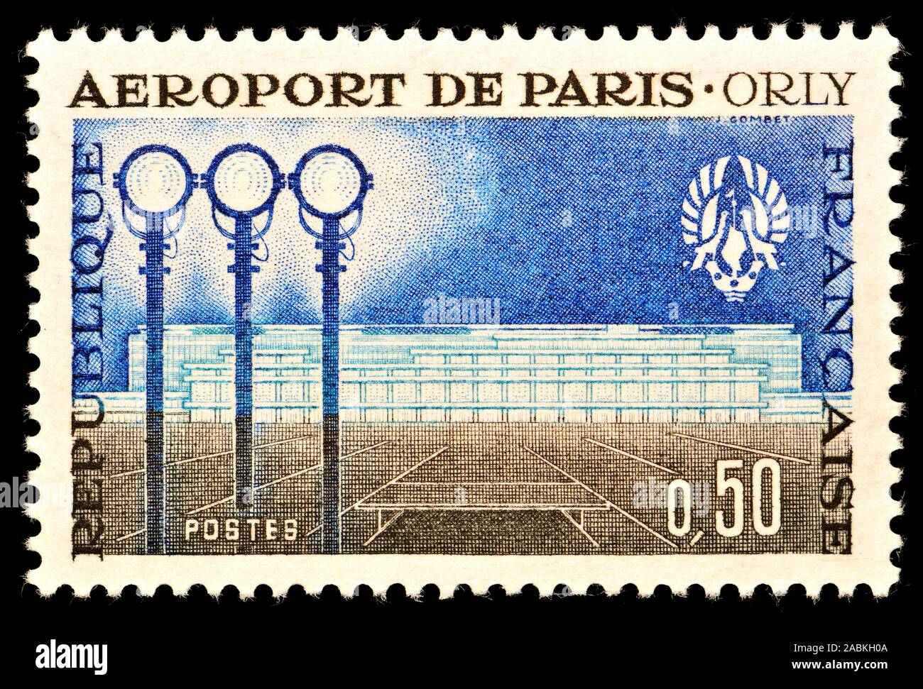 Sello francés (1961) : la apertura del aeropuerto de Orly. Foto de stock