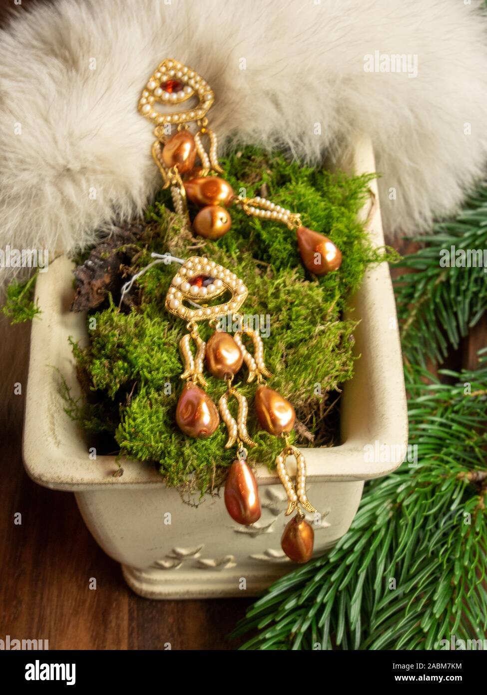 Joyas con la Navidad decoración creativa antecedentes Foto de stock