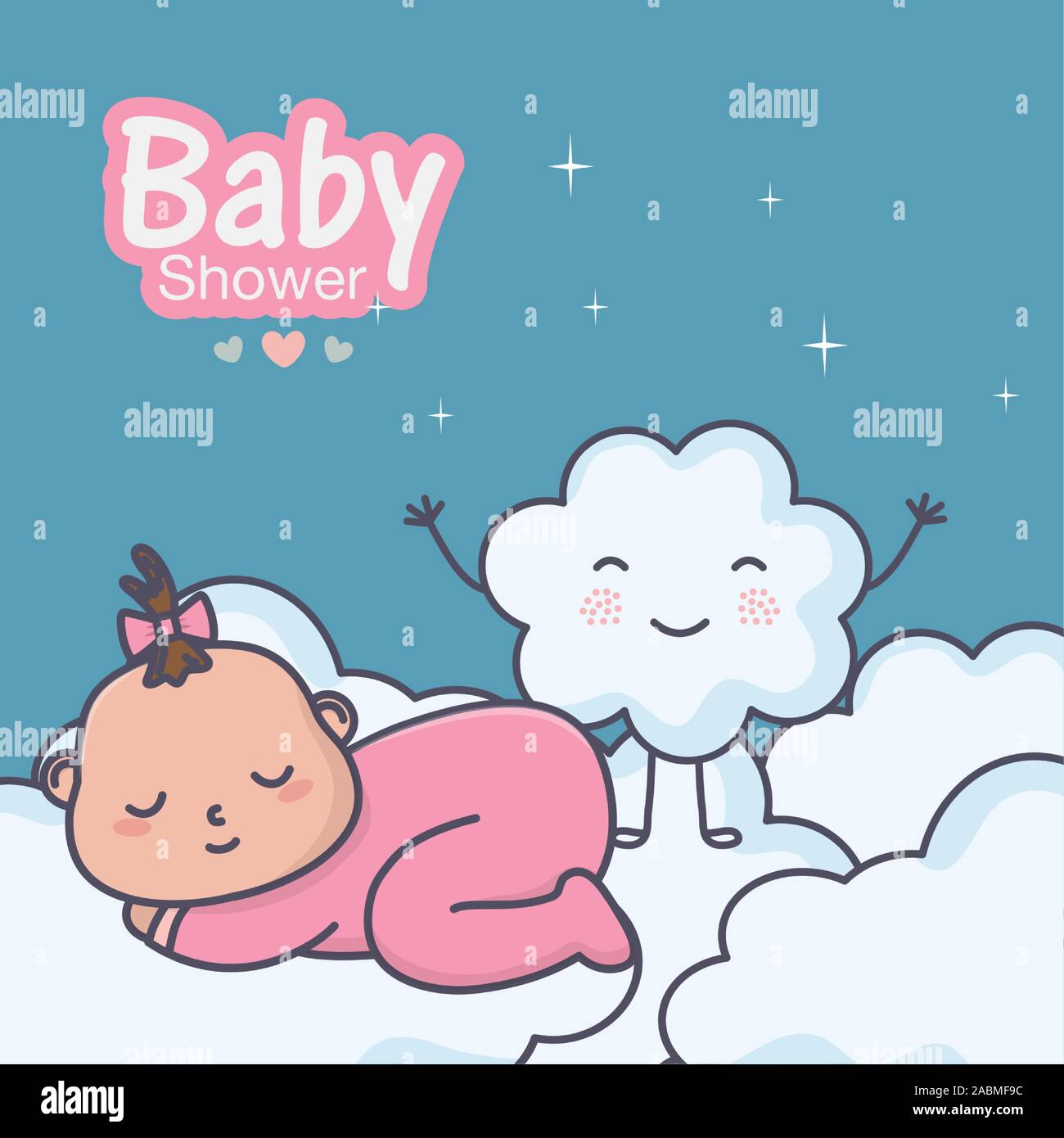 Cute Little Baby Shower Souvenir Bebe Durmiendo Sobre Nubes Ilustracion Vectorial Imagen Vector De Stock Alamy