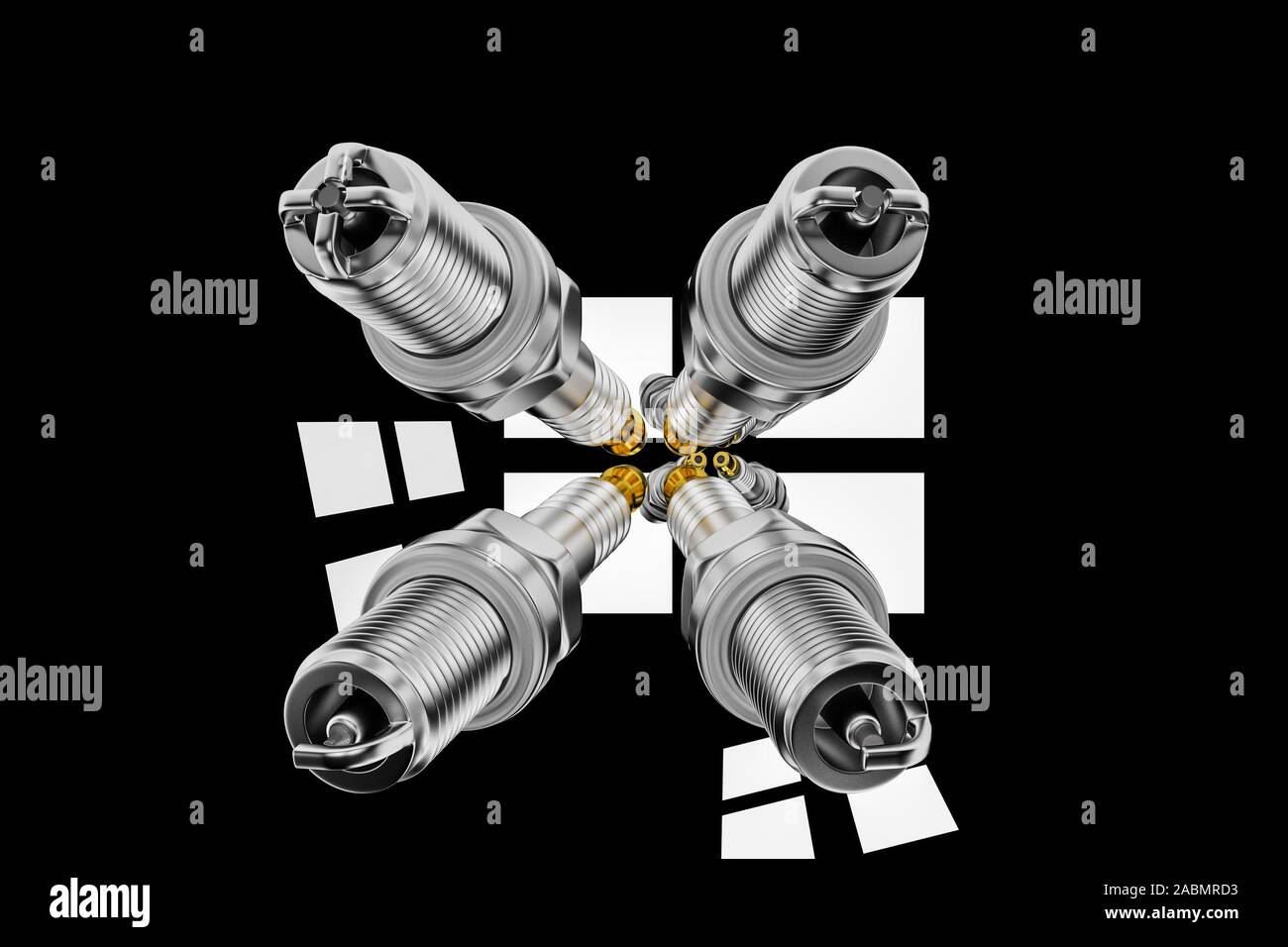 Repuestos bujías sobre fondo negro para coche y moto. Nueva bujía de auto  partes. 3D rendering Fotografía de stock - Alamy