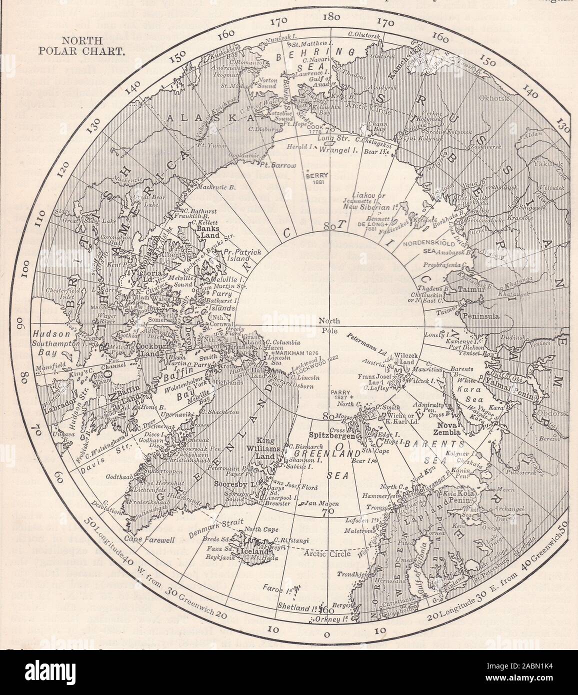 1800 Ilustración del Norte gráfico polar. Foto de stock
