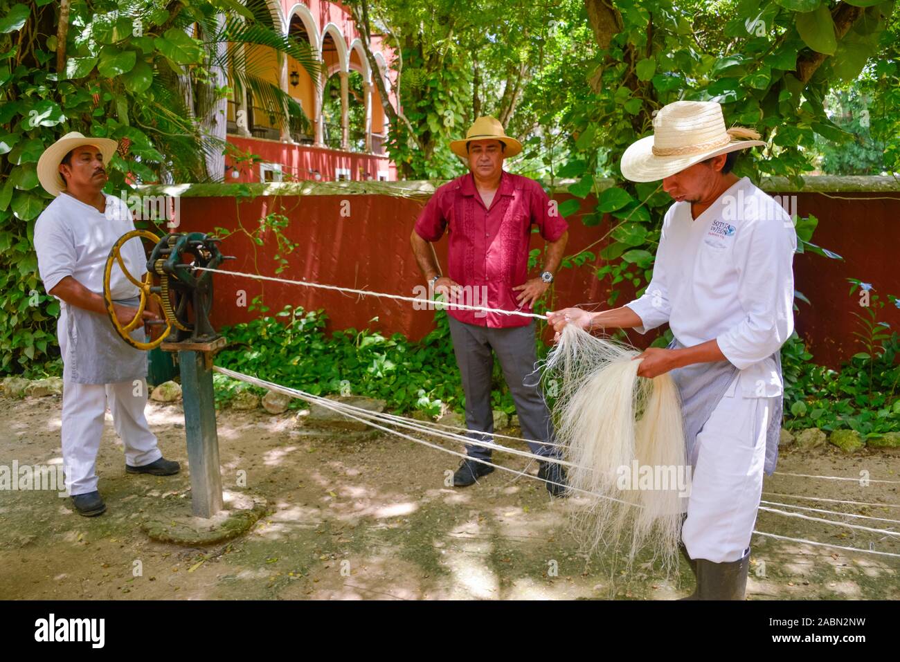 Herstellung von Sisal-Seilen, Landwirtschaftsmuseum, Produktion von Sisalfasern, Hacienda Sotuta de Peon, Yucatan, Mexico Foto de stock
