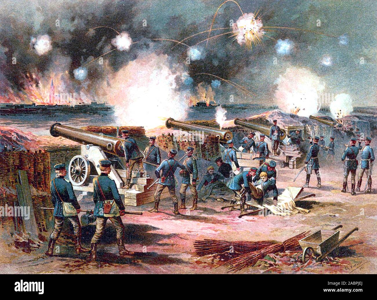 FRANO-GUERRA prusiano prusianos bombardear Estrasburgo en agosto de 1870 Foto de stock
