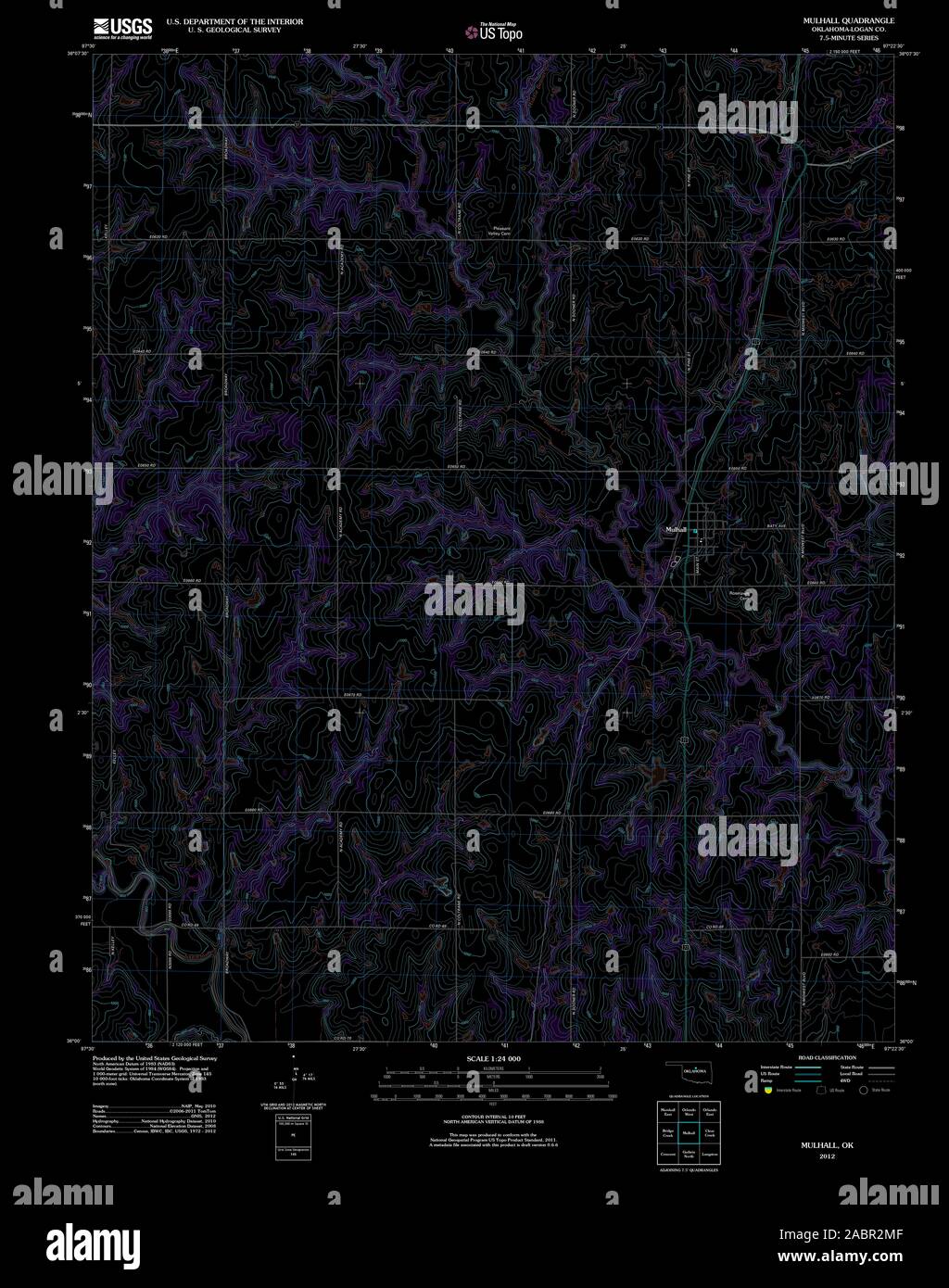 USGS Mapa TOPO Oklahoma OK Mulhall 20121113 TM Restauración invertida