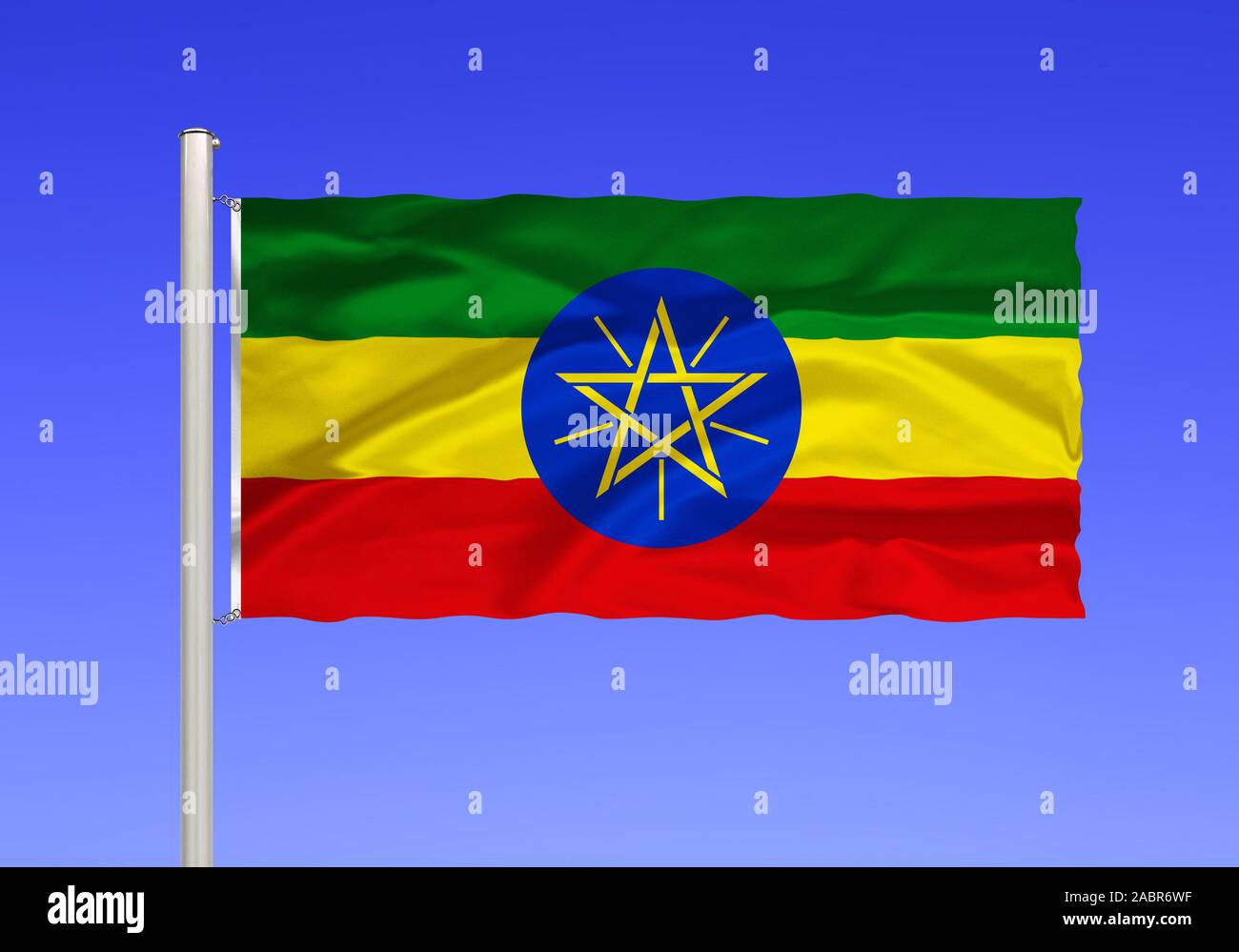 Flagge von Aethiopien, en Nordafrika Binnenstaat, Afrika, frueher Abessinien, Hauptstadt es Addis Abeba, Foto de stock