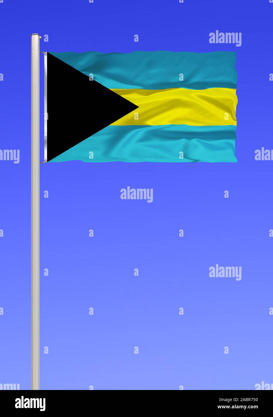 Flagge von den Bahamas, Inselstaat, Atlantik, Teil der Inseln Westindischen, Foto de stock