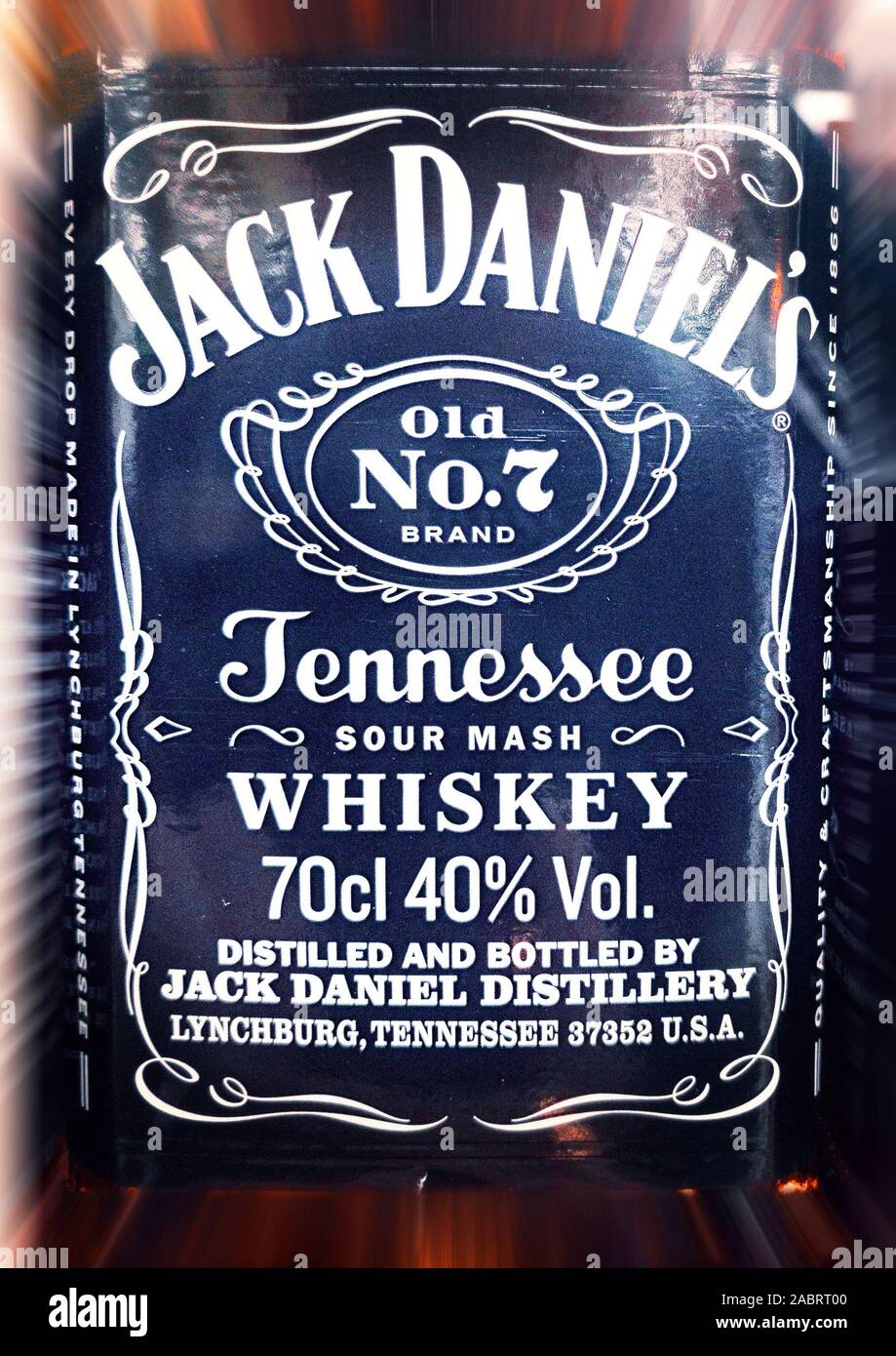 Etiqueta del whisky Jack Daniels nº 7 Foto de stock
