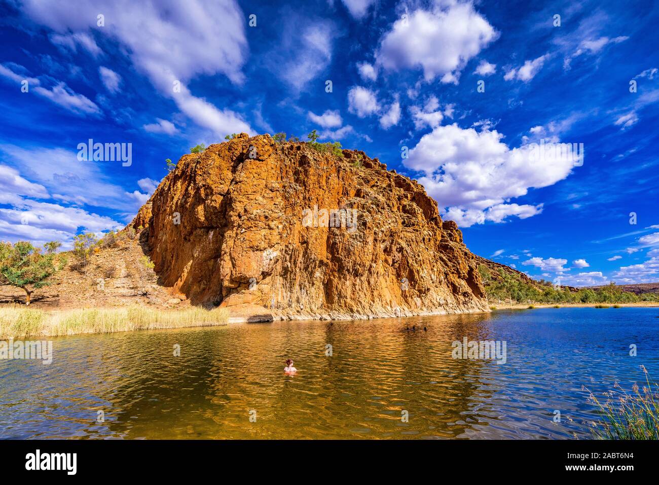 Glen Helen Gorge en el oeste MacDonnell es un ejemplo de la impresionante belleza del desierto australiano. El Territorio del Norte, Australia. Foto de stock