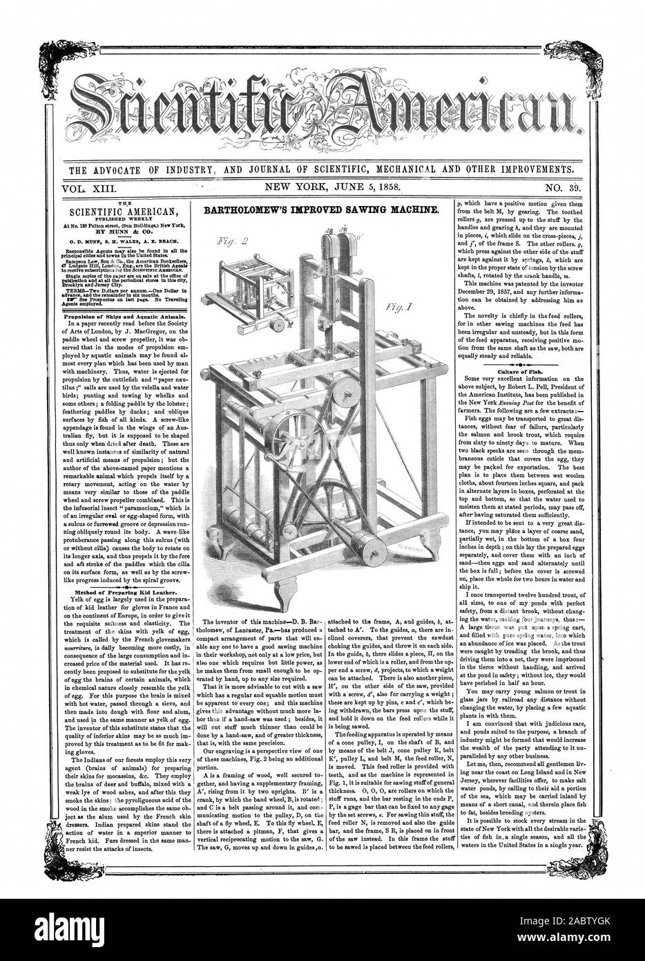 Sampson Low hijo & Co la American Booksellers 47 Ludgate Hill, London el Ing. son los agentes británicos para recibir las suscripciones a la Sannaymo AME0AN. Una única copia del papel están a la venta en la oficina de publicación periódica y en todas las tiendas en esta ciudad de Brooklyn y la Ciudad de Jersey. Términos y dos dólares por cada dólar annumOne por adelantado y el resto en seis meses. La propulsión de barcos y los animales acuáticos. Método de preparación de piel de cabrito. Cultura de pescado., Scientific American, 1858-06-05 Foto de stock