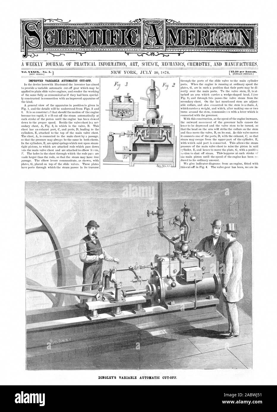 Mejora automática de corte variable-OPT. DINGLEY VARIABLE DE CORTE AUTOMÁTICO, Scientific American, 1878-07-20 Foto de stock