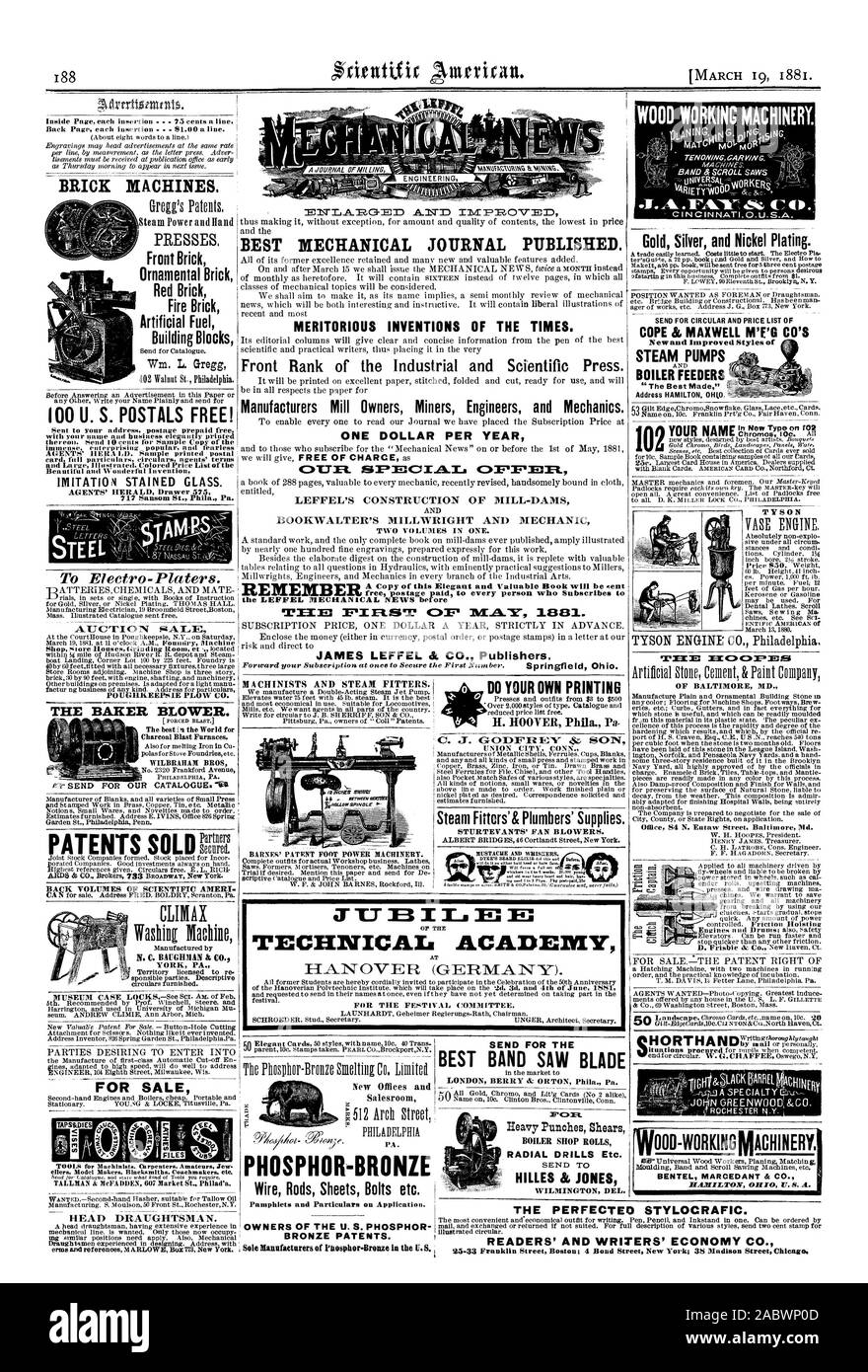 Máquinas de ladrillo. Pulsa frente de ladrillo rojo ladrillo ornamental de ladrillo ladrillo de fuego artificial bloques de construcción combustible Wm. L. Gregg 100 U. S. POSTALES GRATIS! Imitación de vidrieras. La BARER soplador. El mejor en el mundo para el carbón de leña de los altos hornos. WILBRAHAM BROS VOLVER VOLÚMENES DE CIENCIA AMERI N. C. BAUGHMAN 84 CO. YORK PA. Jefe dibujante. Mejor mecánica oficial publicado. Las invenciones meritorio de los tiempos. La hilera delantera de la prensa científica e industrial. Los fabricantes de los mineros, los dueños de las fábricas y los ingenieros mecánicos. Un dólar por año LEFFEL la construcción de represas de MOLINO DEL BOOKWALTER MILLWRIGHT Y Foto de stock