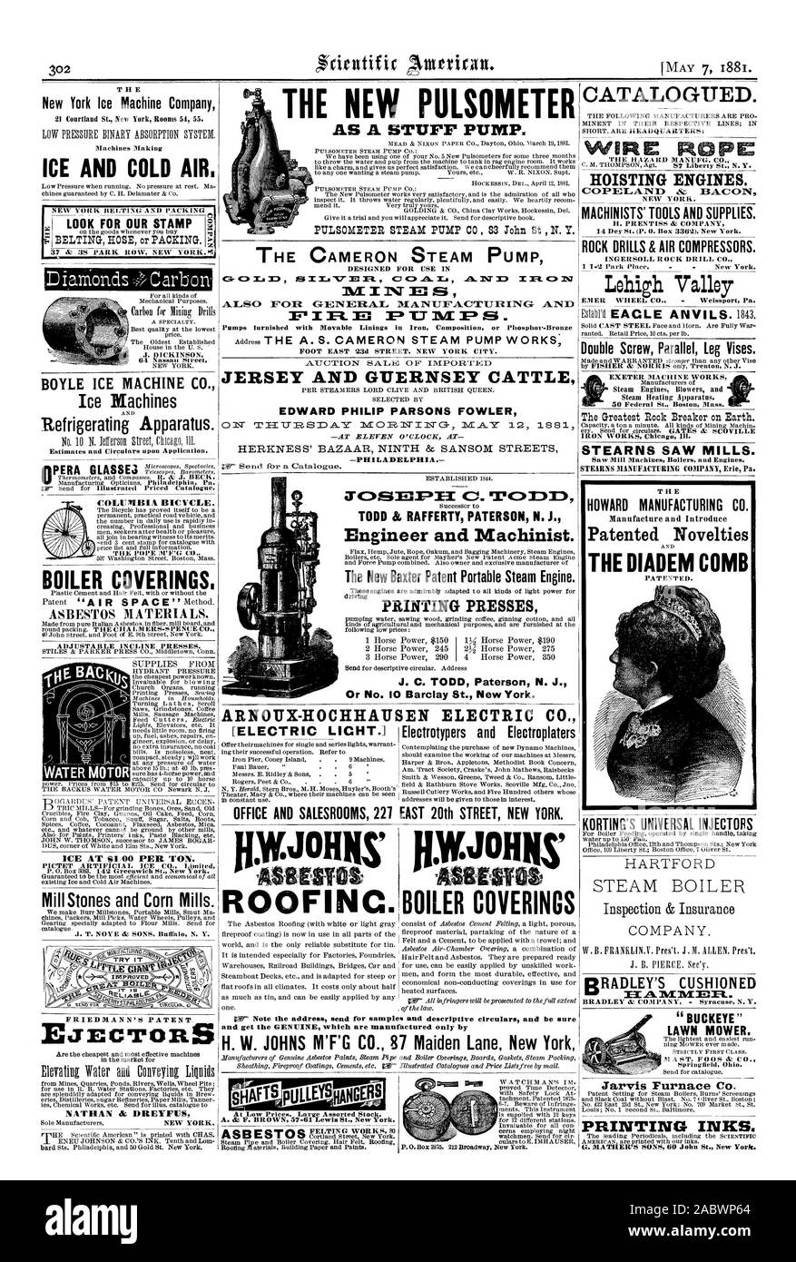 Cosas como una bomba. Electroplaters Electrotypers y la máquina de hielo de Nueva York Empresa HIELO Y AIRE FRÍO. J. DICKINSON BOYLE ICE MACHINE CO. Máquinas de hielo a precios bajos. Gran surtido de stock. A. & F. Brown 57-61 Lewis St. en Nueva York. Am. Tract Society Craske John Mathews Raisbecks PAGAR JOHN T REVESTIMIENTOS CALDERA CALDERA DE VAPOR Inspection & Insurance BRADLEY'S izAMMMEIL acolchadas. Cortadoras de césped. El mástil. FOOS & CO. Jarvis Furnace Co. BUSCAR NUESTRO SELLO COLUMBIA GLASSE OPERA'  en bicicleta. Revestimientos de caldera. Una DJUSTA BLE pendiente de prensas. Hielo en $1,00 por tonelada. PICTET HIELO ARTIFICIAL CO. Limited .1. '1'. Nota & Sons Foto de stock