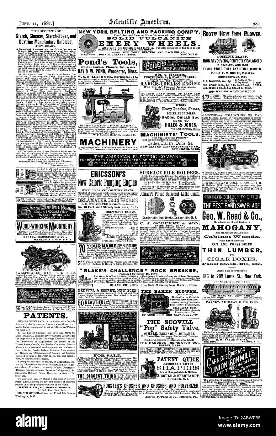 El panadero del ventilador. Obligado BLAST. El mejor en el mundo para el carbón de leña Hornos. polas f o la estufa de fundiciones, etc. WILBRAHAM BROS de Filadelfia, PA. 30S FINAL DE NUESTRO CATÁLOGO. 'VS LA SCOVILL 'Pop', válvula de seguridad para la locomotora estacionaria y portátil Calderas Marinas. Para enviar circulares descriptivas y listas de precios t el instigador HANCOCK CO. BOSTON MASS. HUB MACHINERYHUB GIRANDO. El cubo y el cubo ing MORTIS Mandrinadoras. Enviar lista de precios y circulares. DAVID JENKINS Sheboygan, Wisconsin rápida patente forjadores de carrera ajustable se puede cambiar mientras se está en movimiento. E. Gould & EBERHARDT ENNsYLIIAN I A 1881 Foto de stock