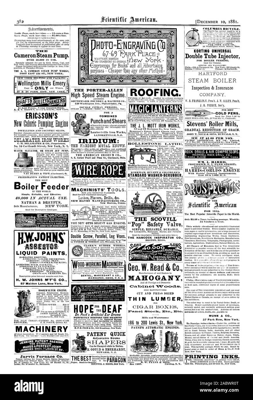 Cameron la bomba de vapor. Maquinaria sTANDARD mAKESAPERFECTJOINT Jarvis Furnace Co. maquinistas' herramientas. MANUFACTURING CO. DE NEW HAVEN New Haven Connecticut el trabajo de la madera RICHINERY Artificial del Dr. Peck Tímpanos perfectamente patente RESTAURAR LA AUDIENCIA Rápida carrera ajustable FORJADORES E. Gould & EBERHARDT techado. Linternas mágicas del J. L. MOTT Iron Works KIRKHAM HULETT y Chandler la arandela estándar-Scrubber. Stevens reducción gradual molinos de grano. Hielo en $1,00 por tonelada. WM. A. Harris. Providencia R. I. (Park Street) HARR1S-CORLISS frotn MOTOR 10 a 1000 H. P. DEL 83.20 sólo un año, gastos de envío incluidos Foto de stock