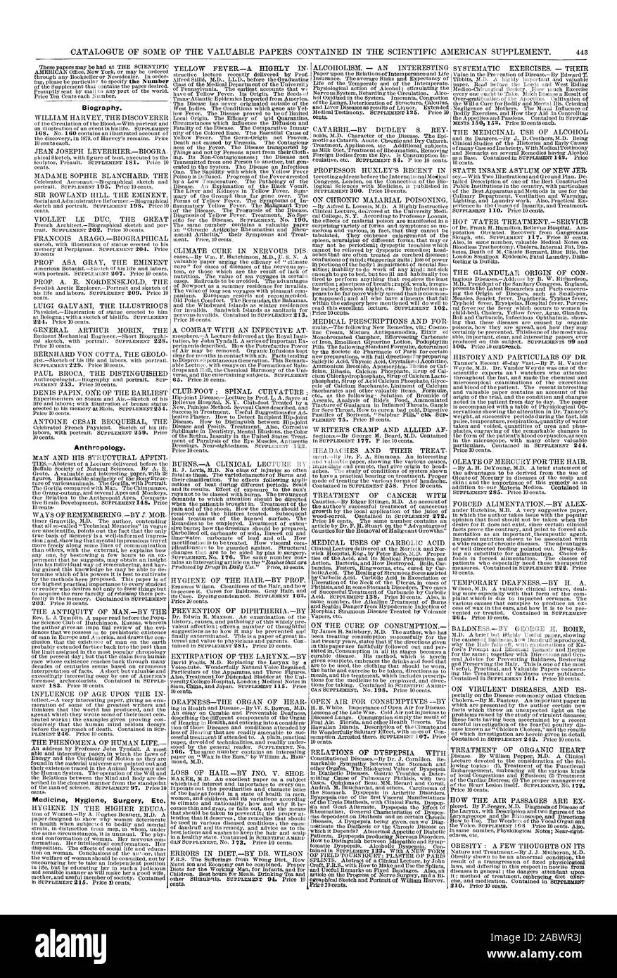Biografía. La antropología. Medicina Cirugía Higiene Etc. Las relaciones de la dispepsia, Scientific American, 1881-12-31 Foto de stock