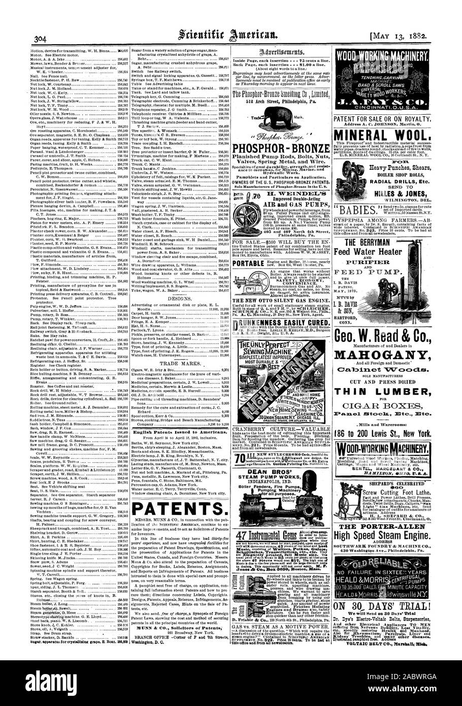 English patentes emitidas a los estadounidenses. Las patentes. 261 Broadway New York. - Bronce fosforado Planished varillas de bomba los pernos, tuercas obra hidráulica. Folletos e indicaciones sobre la aplicación. Los propietarios de la U. S.-bronce fosforado patentes. La bomba de vapor funciona INDIANAPOLIS IND espectrógrafo Boller alimentadores bombas Flre MAQUINARIA DE BOMBEO PARA LA VENTA DE PATENTES o regalías sobre las lanas minerales. El trabajo de la madera maquinaria MARCEDANT BENTEL & CO. SHEPARD'S CELEBRA. ol el portero-Allen del motor de vapor de alta velocidad. Dirección de SOUTHWARK FOUNDRY & MA CHINE CO. 430 Washington Ave. Philn delphia Pa. POR 30 DÍAS DE PRUEBA! También para el hígado y el riñón ParnlYsip rumatism Foto de stock