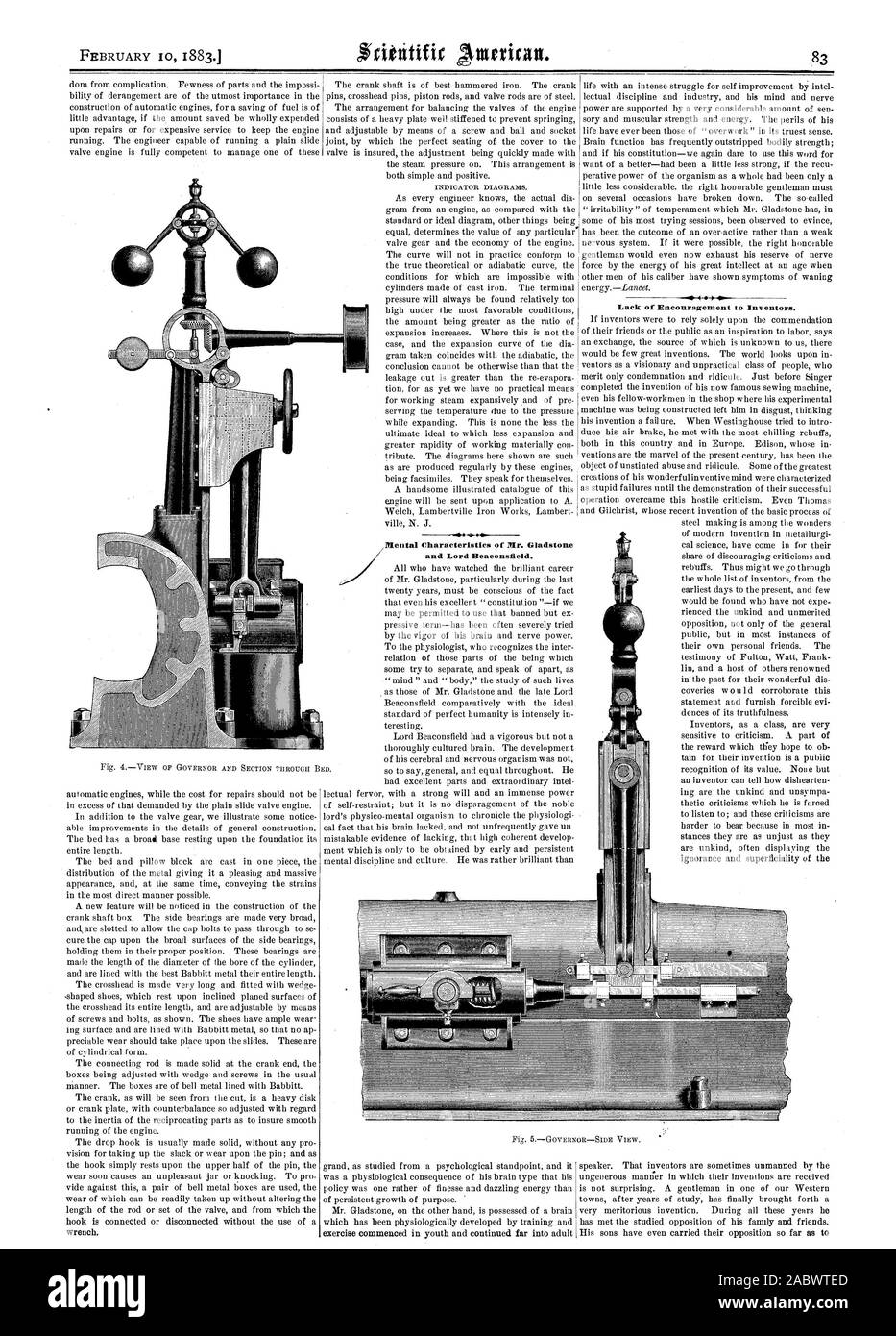 Febrero de 18831J Itlental características de Ir. Gladstone y Lord Beaconsfield. Falta de aliento para los inventores, Scientific American, 1883-02-10 Foto de stock