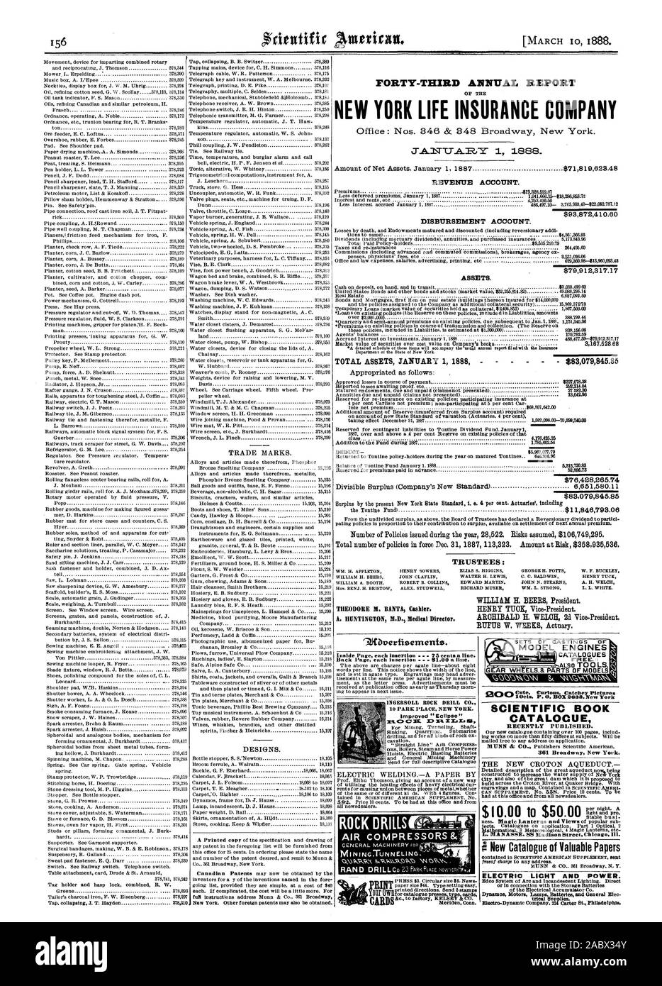 43º Informe Anual NEW YORK LIFE INSURANCE COMPANY Pir 1 1888. Cuenta de ingresos. Cuenta de desembolso. Los activos. Los activos totales del 1 de enero de 1888 $83079845.85 síndicos: Dentro de l'age cada inserción - 75 centavos por línea. Volver a la página anterior cada inserción 1,00 dólares por piojos. 9Jibverfi9emento. Los martillos compresores de aire INGERSOLL & CO. de perforación en roca 10 Park Place en Nueva York. Mejorar la "Eclipse" I. NZ PT II X. GIL W C3MZNI MOTORES MODELO LIBRE. 'H. lOcts. P.O. Box 2638. Nueva York catálogo del libro científico publicado recientemente. 361 Broadway New York. Nuevo catálogo de valiosos documentos ELECTRIC LICHT Y POTENCIA. Dínamos motores Foto de stock